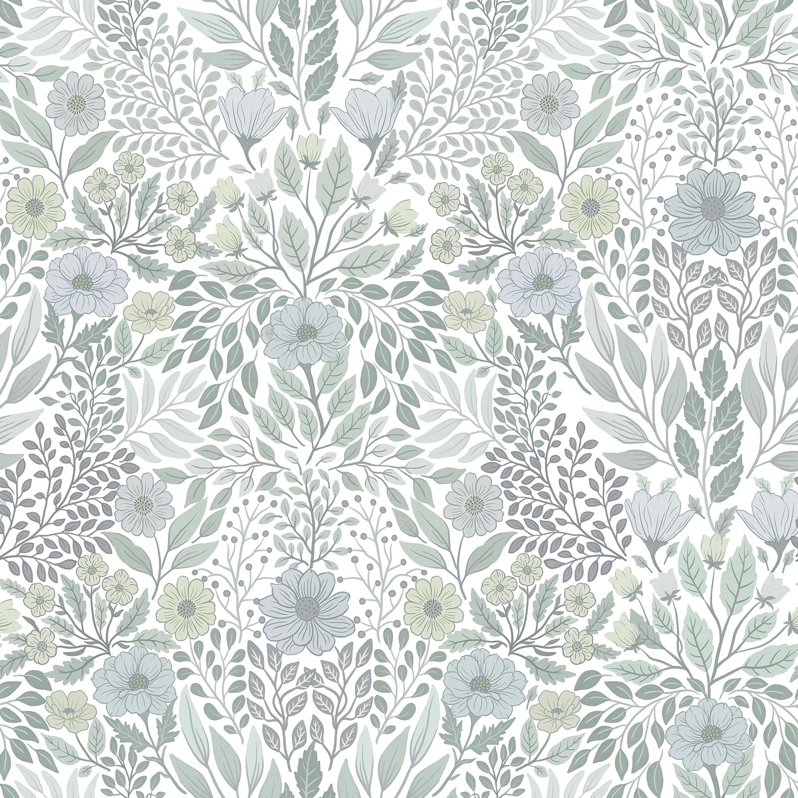 Timeet Peel and Stick Wallpaper Green Floral 17.32in×118.11in Waterproof Self Adhesive Vinyl White Green Flower Leaf Contact Paper Thicken Sticky Back Plastic Removable Vinyl Wrap for Furniture Wall — image 1