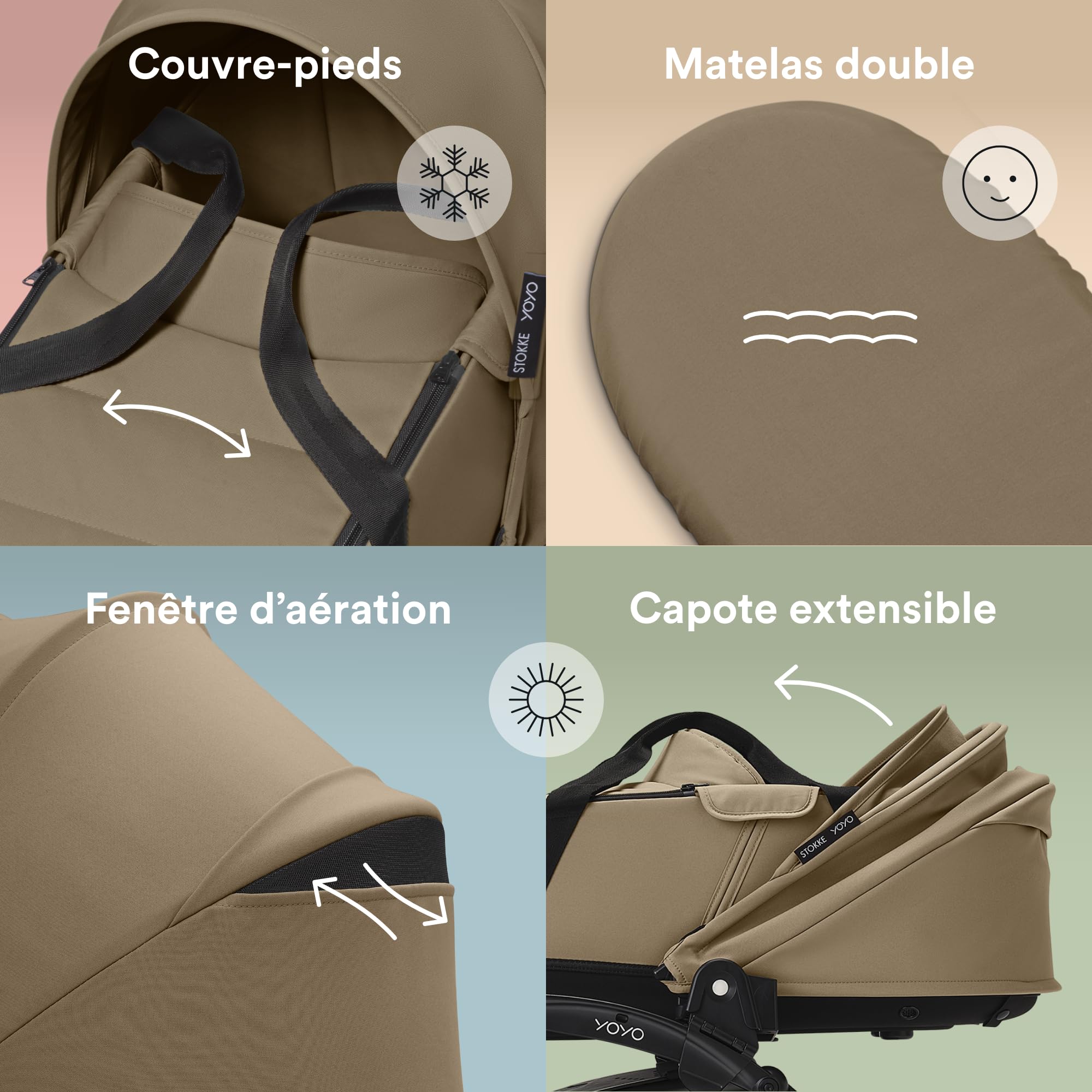 Poussette Stokke YOYO3 avec nacelle nouveau-né et pack couleur 6+ - Comprend un cadre noir, un pack couleur YOYO 6+ (Toffee) et une nacelle nouveau-né (Toffee)