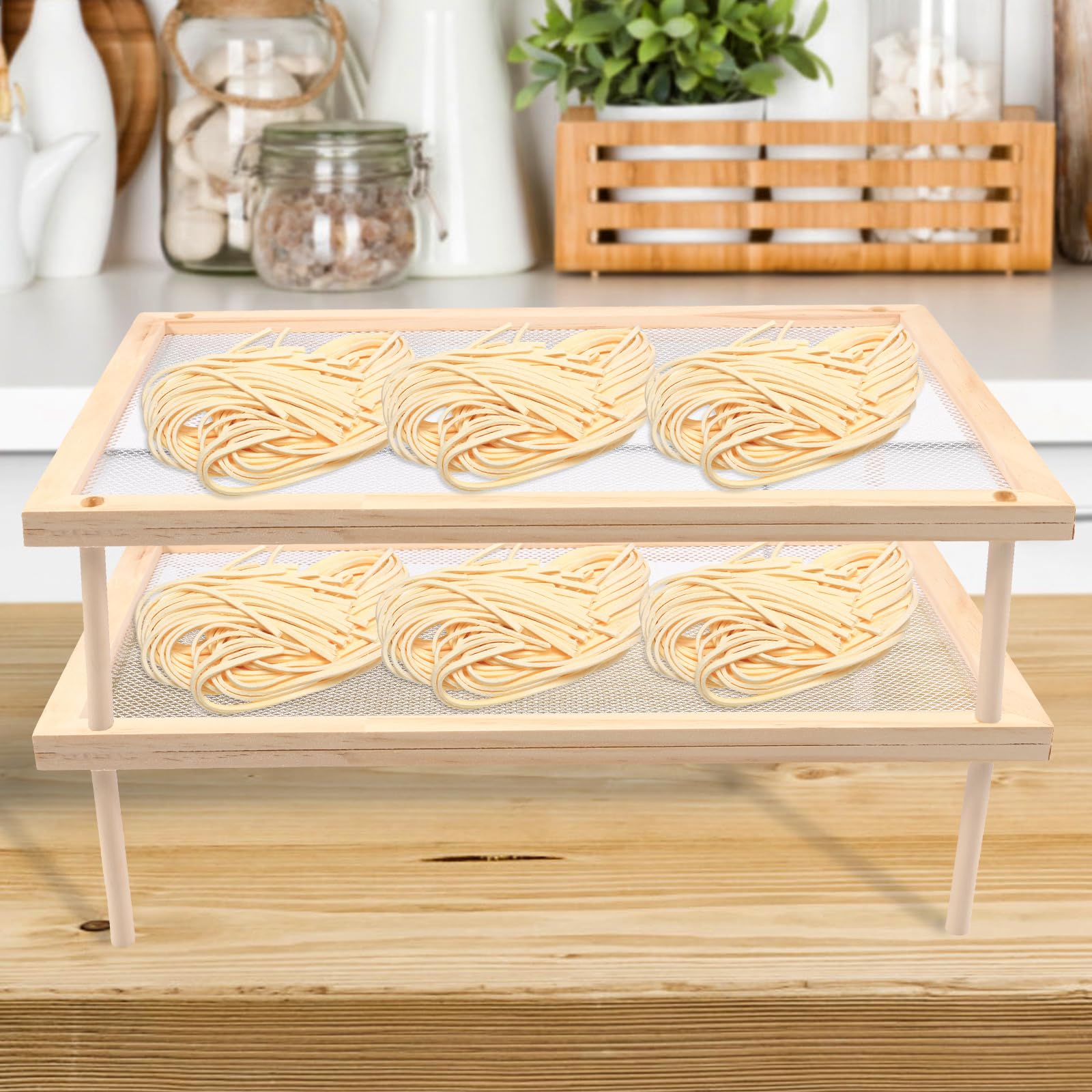 Asciugatrice per pasta, Scaffale per asciugatura pasta impilabile, Rete di asciugatura piatta in legno, Essiccatore per erbe traspirante, Supporto per pasta pratico, Asciugatrice per pasta salvaspazio