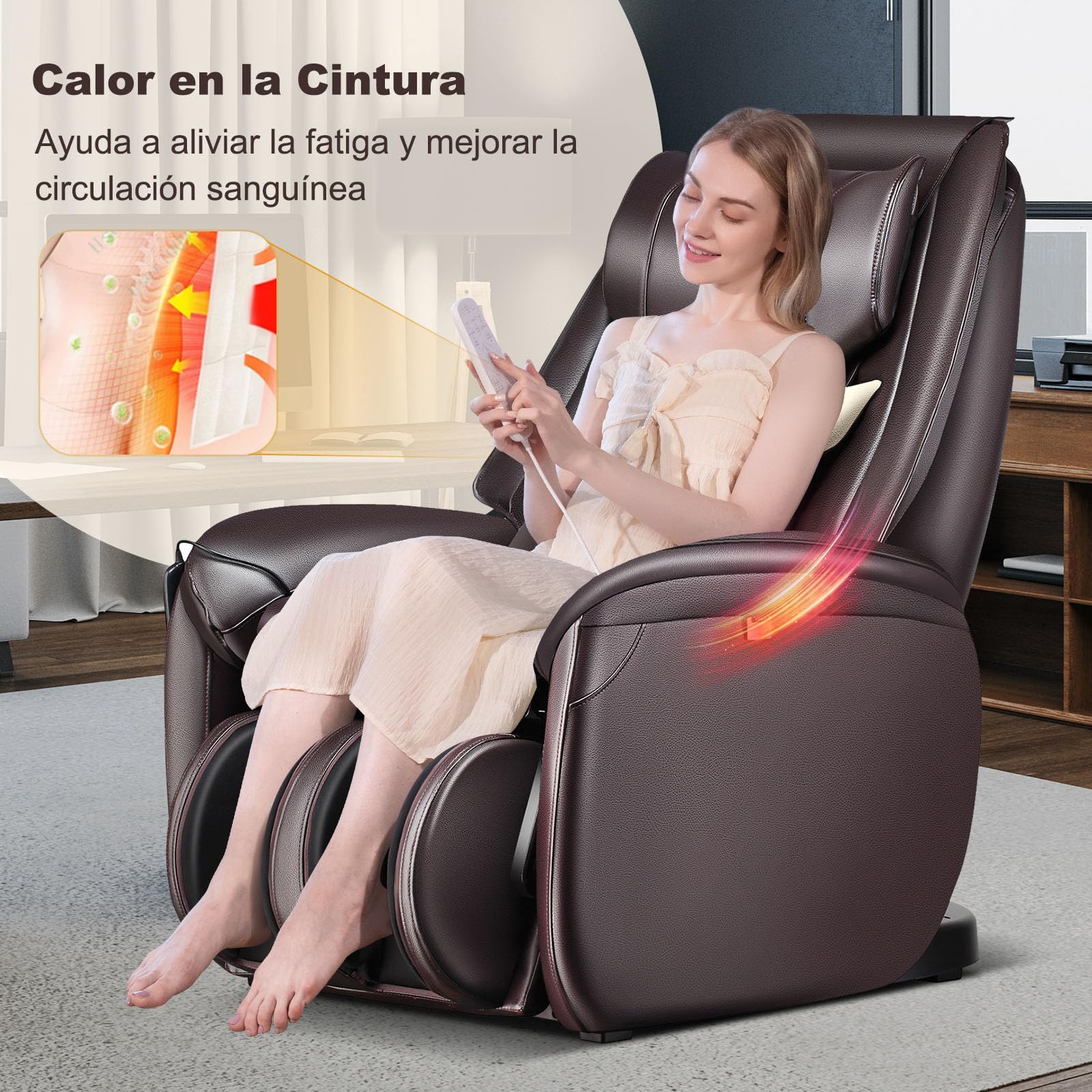 COSTWAY Sillón de Masaje con Gravedad Cero, Pista SL Ergonómica y Calefacción de Espalda, Airbag en Pantorrillas y Reposapiés Reversible, Mando a Distancia, Ideal para Hogar y Oficina (Marrón)