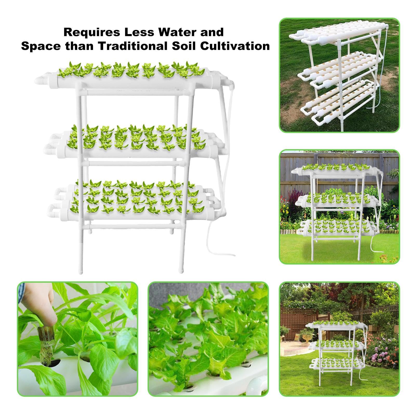 Sistema hidropónico | Sistema de Cultivo hidropónico en Interiores con Sistema de tuberías de PVC y Bomba de Agua, Temporizador y Kit de Cultivo para Verduras de Hoja