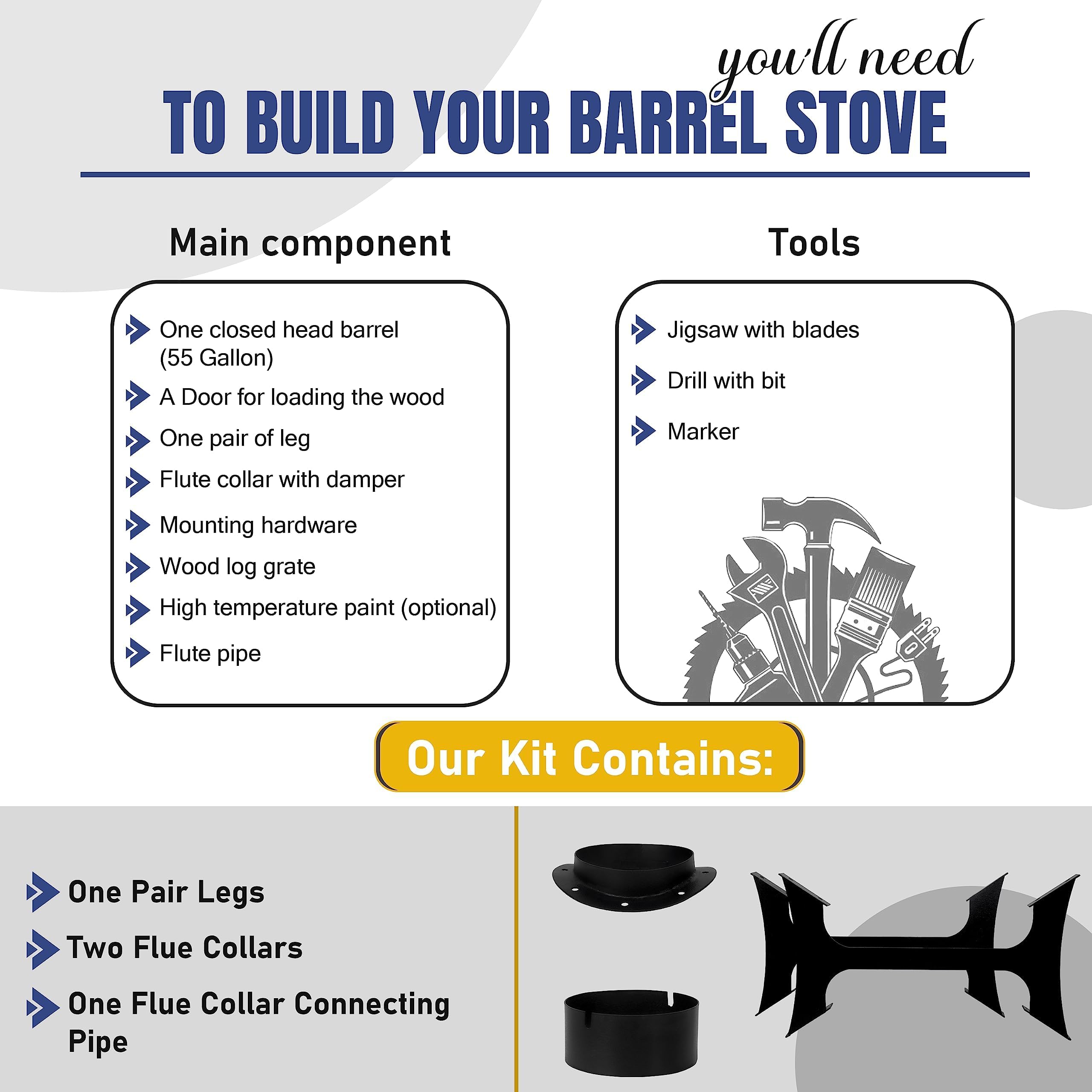 Double Barrel Stove Adapter Kit – For 30 to 55 Gallon Drums - Adapter Kit - Camping Equipment Barrel Stove Kits - Fire Wood Camp Stove Barrel Wood Stove Kit for Emergency Heating & Cooking