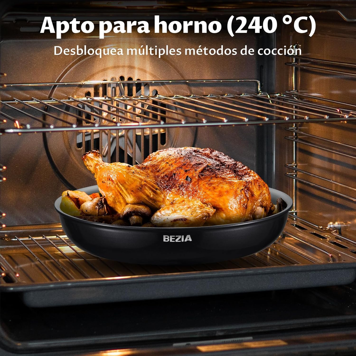 BEZIA Juego de Sartenes Antiadherentes para Inducción, Sartén de Cerámica | Juego de Ollas Cerámica de 10 Piezas, Juegos de Sartenes con Asas Desmontables, Juego de Utensilios de Cocina Apilables