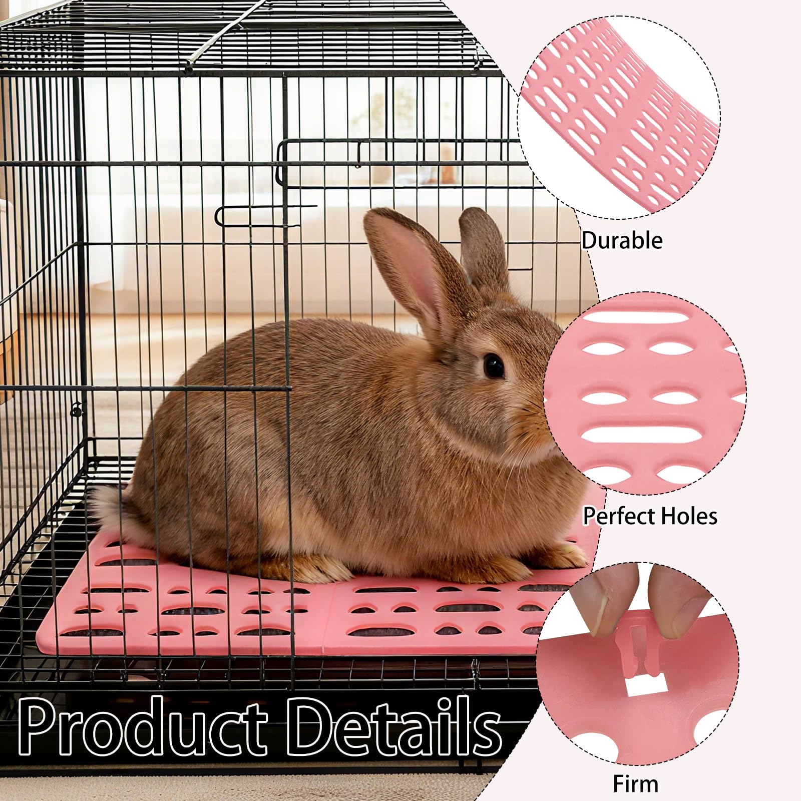 Kaninchenkäfig-Matte aus Kunststoff, Kaninchenkäfig-Matten für Käfig mit Schnappgelenk, atmungsaktive Kleintierfüße für Meerschweinchen, Chinchilla, Haustiere, Weiß, Blau, Rosa, 18 Stück