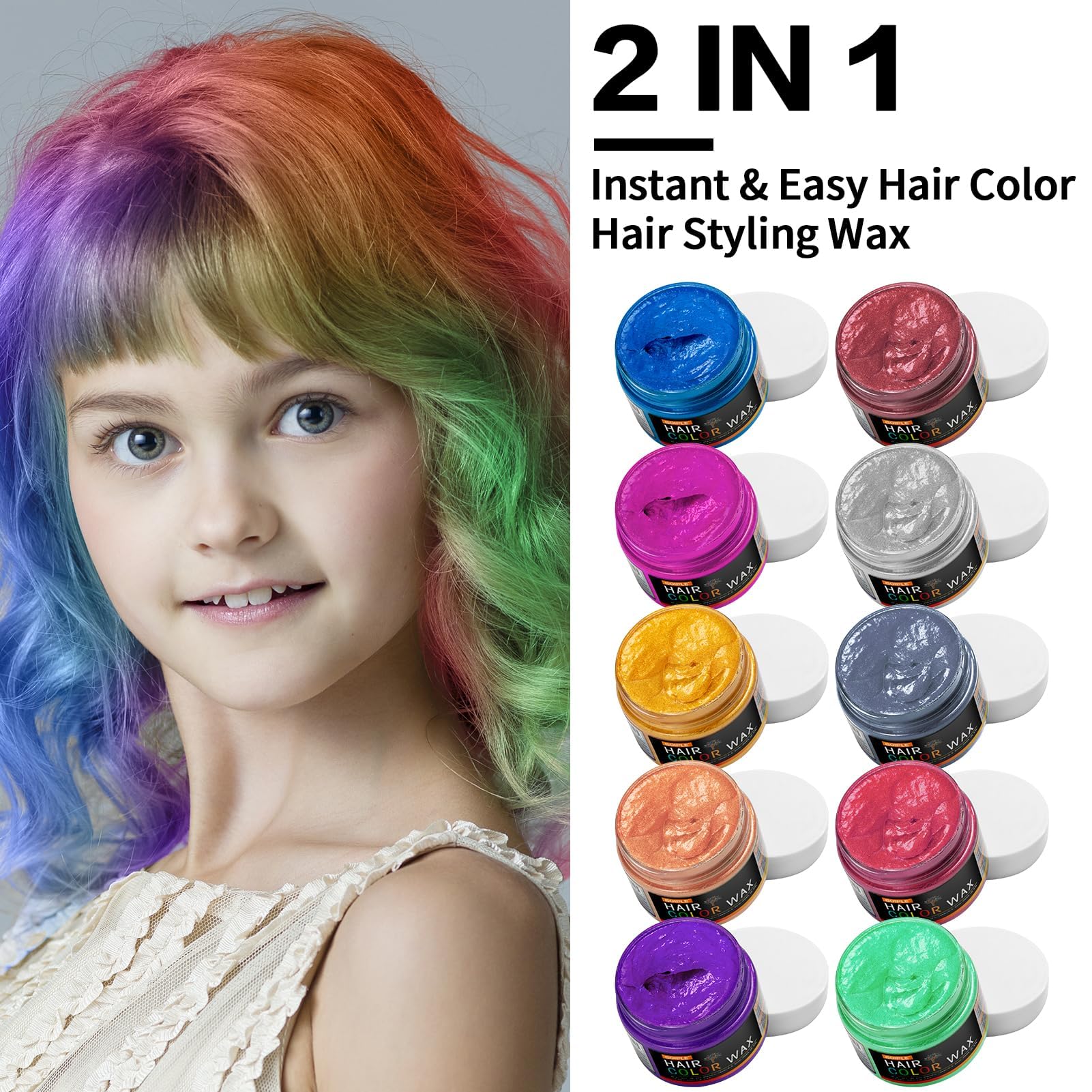 10-Piece Temporary Hair Color Wax Kit, Washable Hair Chalk with Gloves