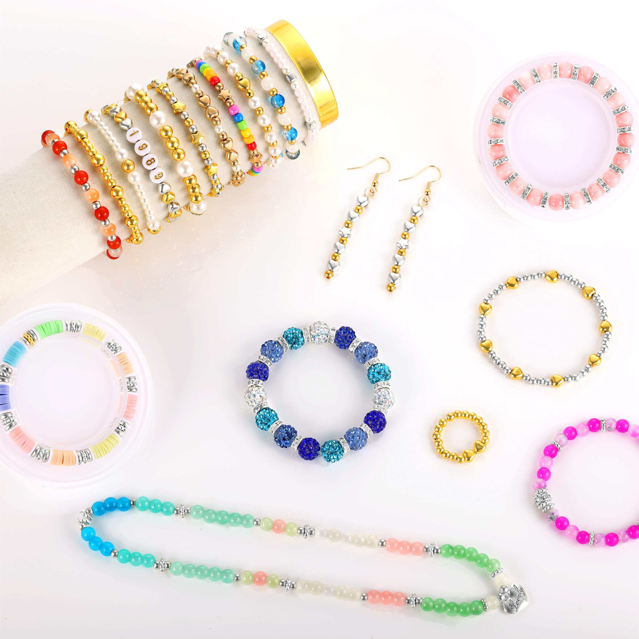 Funtopia Spacer Beads Bracelet Making Kit, 2320 Pcs Jewelry Making Supplies with Assorted Round Star Silver Gold Beads, Round Pearls and Lobster Clasps, DIY Crafts Necklaces Bracelets Earrings