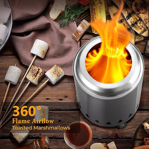 Miniatura 3 de Havato Fogata de mesa de 5.5 x 6.9 pulgadas con soporte, hoguera sin humo para exteriores, estufa de mesa pequeña de acero inoxidable 304 alimentada