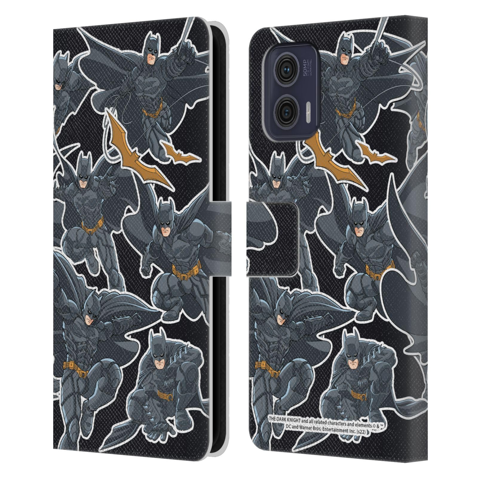 Head Case Designs Officially Licensed The Dark Knight Batman Sticker Collage Character Art Leather Book Wallet Case Cover Compatible With Motorola Moto G73 5G