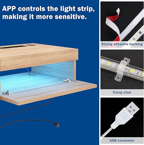 Miniatura 5 de Soporte flotante para TV Estante de TV montado en la pared de 47 pulgadas de largo con toma de corriente, moderno centro de entretenimiento de