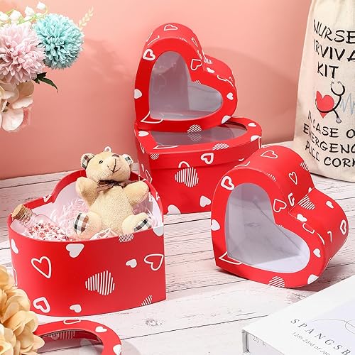 Miniatura 7 de Engrowtic 4 cajas en forma de corazón para el día de San Valentín con tapa de ventana transparente, cajas de regalo en forma de corazón, cajas de
