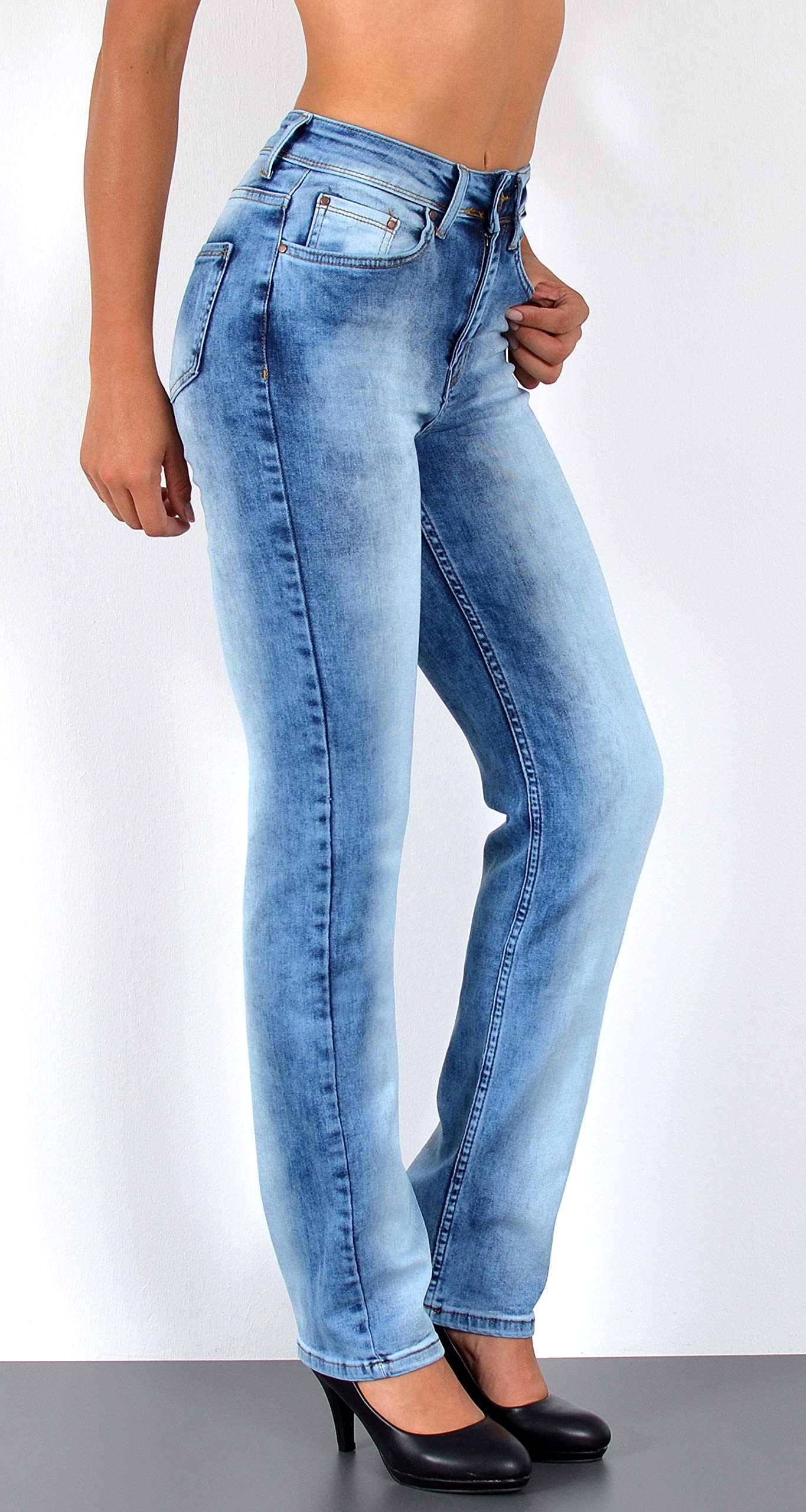 ESRA Damen Straight Fit Jeans Hose Damen Jeanshose gerader Schnitt bis Übergröße G700