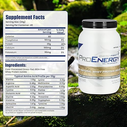 Miniatura 8 de Energy First - Polvo aislado de proteína de suero de leche alimentada con pasto natural chocolate 2 libras batido de suplemento ProEnergy para