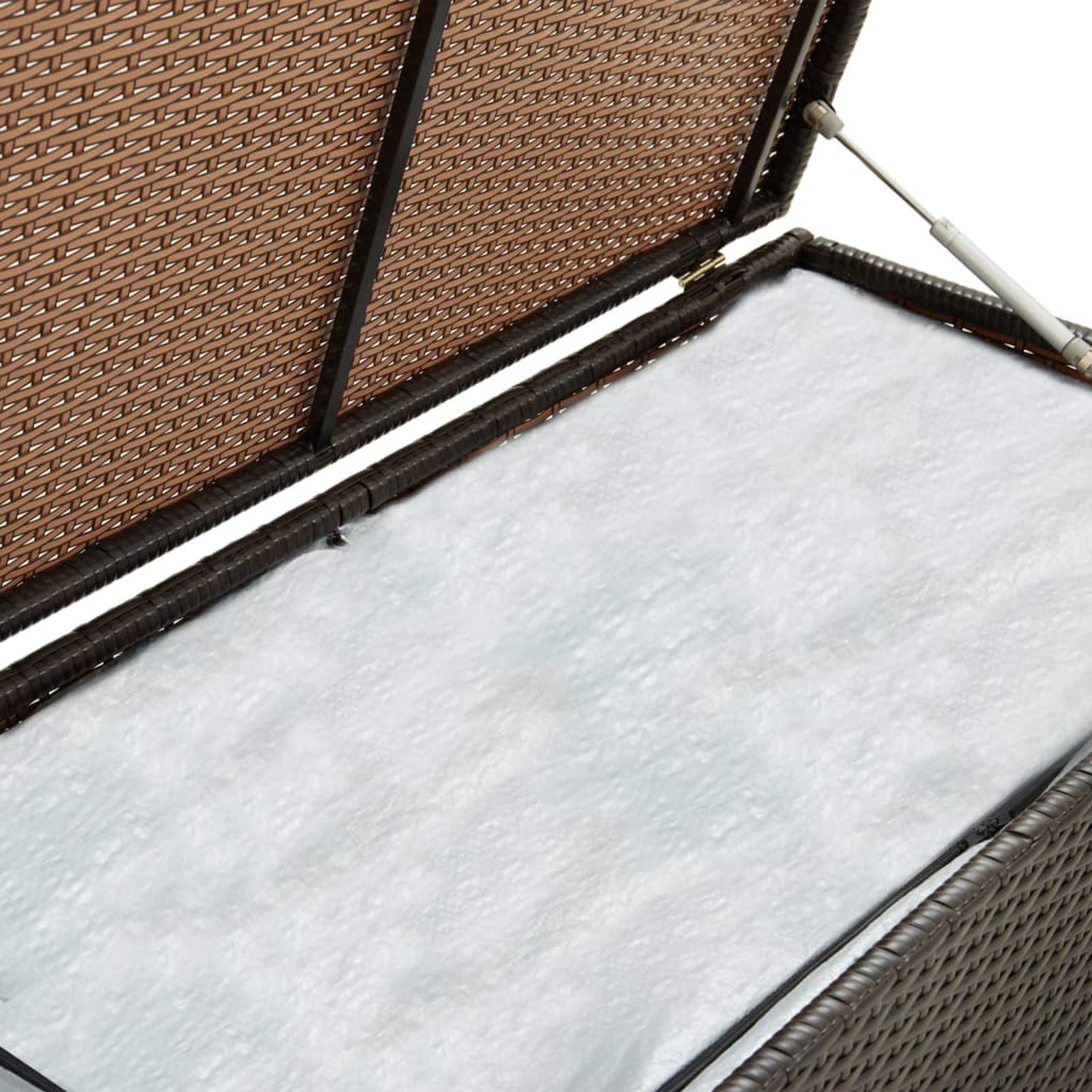 Homgoday Aufbewahrungsbox für den Garten, Truhe für den Außenbereich, Sitzbank für den Außenbereich, mit Aufbewahrungsbox, aus Polyrattan, 200 x 50 x 60 cm, Braun