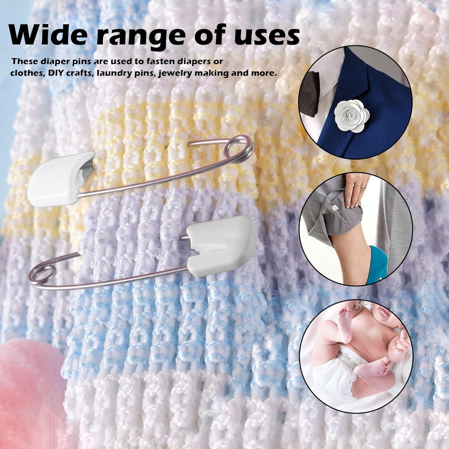 Lxnoap 10 pcs Cloth Diaper Pins Stainless Steel Traditional Safety Pin (White) : Baby