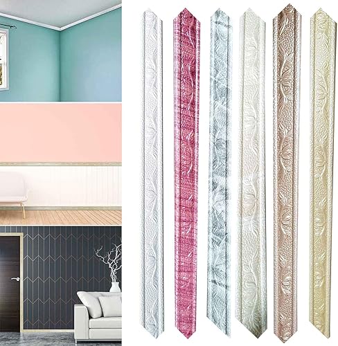 Toonshare Moldura de espuma autoadhesiva 3D para bordes de pared, líneas decorativas de pared, decoración de borde de pared para habitación, cocina,