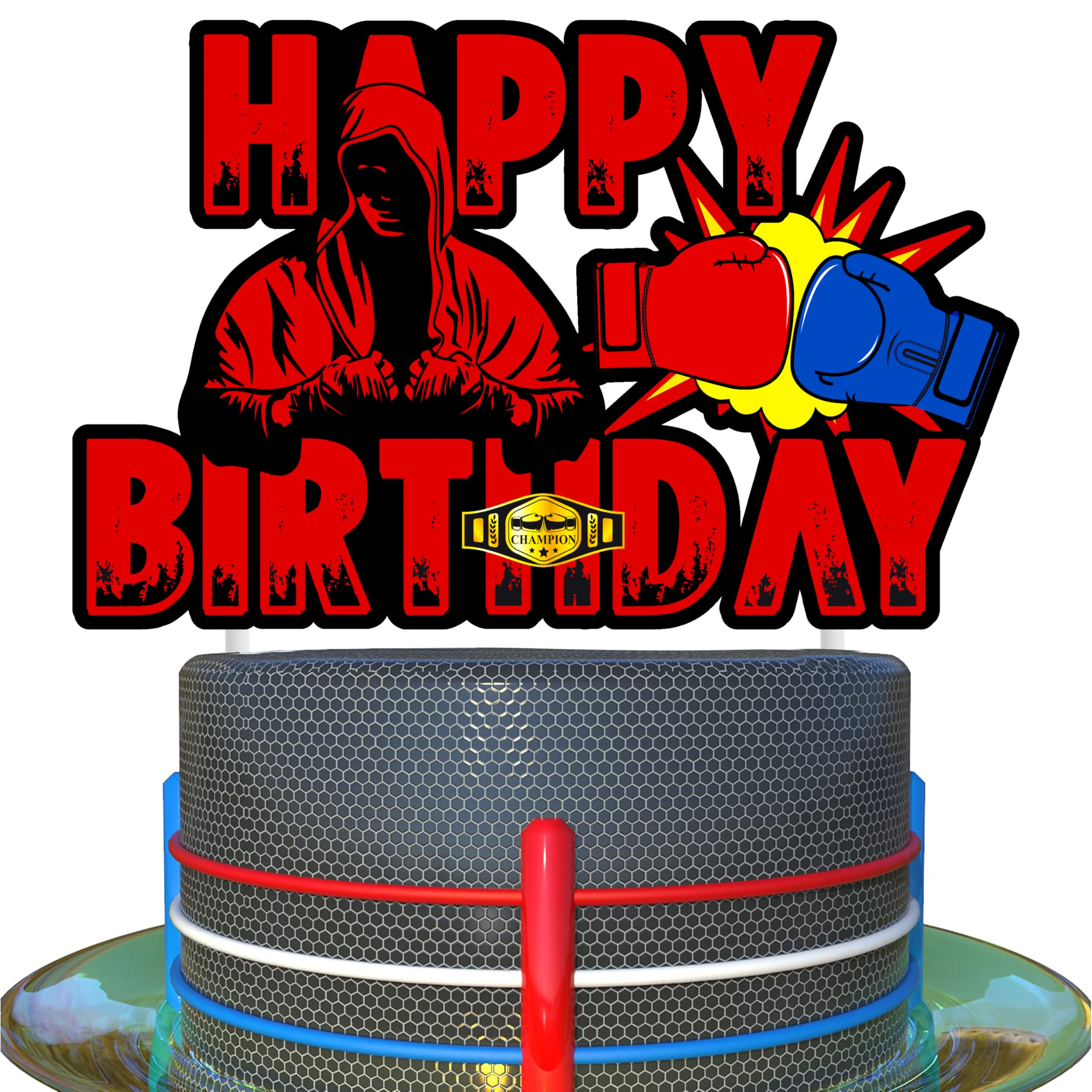 C L Cooper Life Boxing Happy Birthday Cake Topper - Party Decorations With Gloves for Fight Sports Theme Supplies