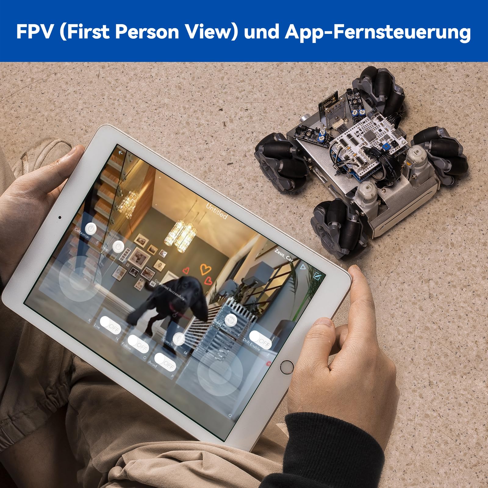 SUNFOUNDER Smart Robot Car Kit Kompatibel mit Arduino UNO R3, 4WD Omnidirektionale Bewegung, FPV, ESP32 CAM, APP Romote Control etc, Educational Robot Kit für Erwachsene