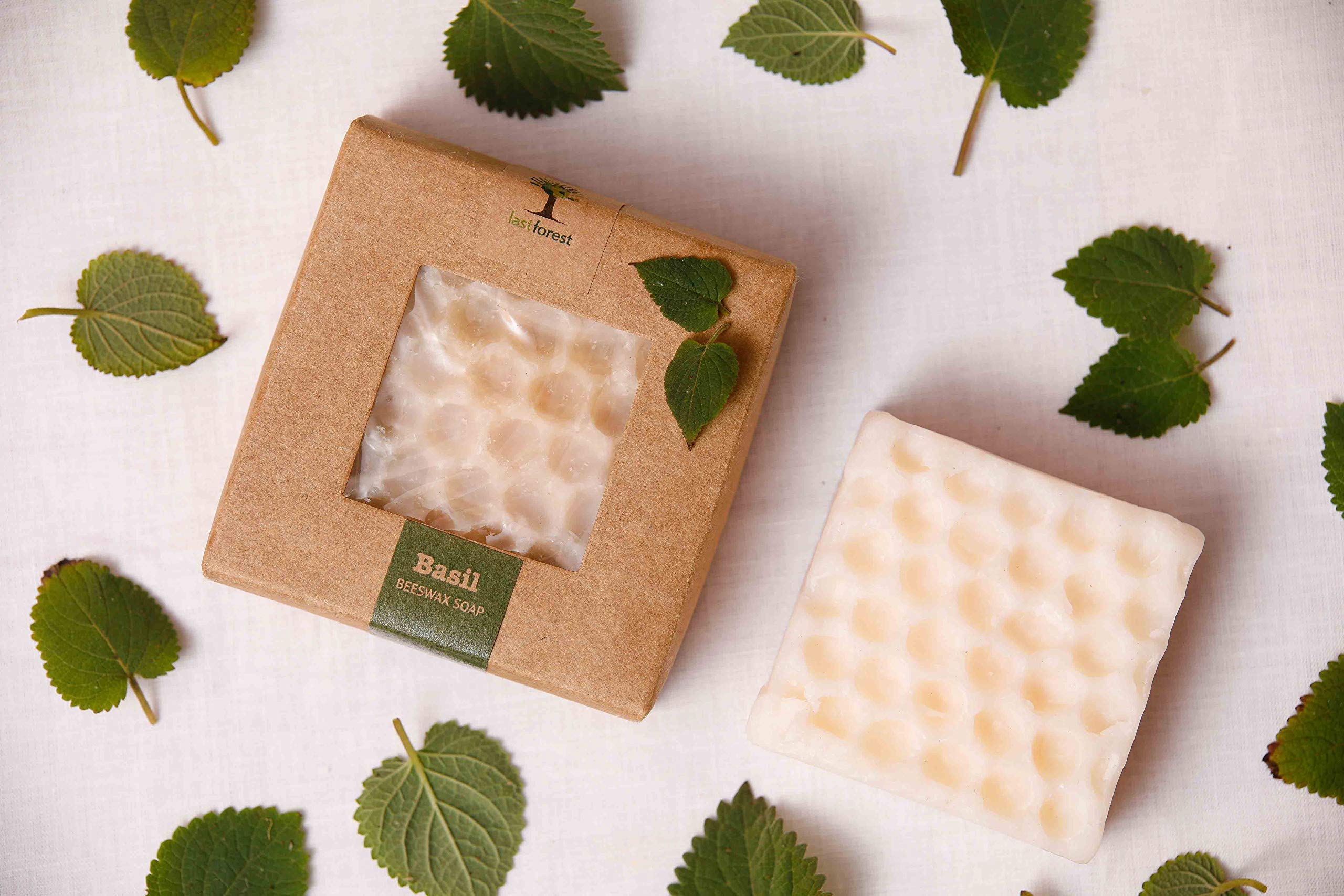 Last Forest Beeswax Soap (100gm), Herbal Bathing Soap for Glowing Skin, Handcrafted, Handmade, 100% Ingredients, Moisturizing, Beeswax, Bathing Soap for Men & Women (Basil)