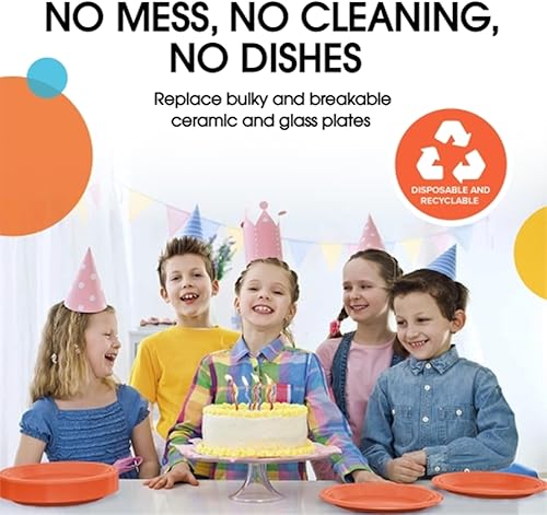 Miniatura 6 de Exquisite Party Solids - Platos de plástico naranja para suministros de fiesta, platos desechables de 9 pulgadas, resistentes, 50 piezas, juego de