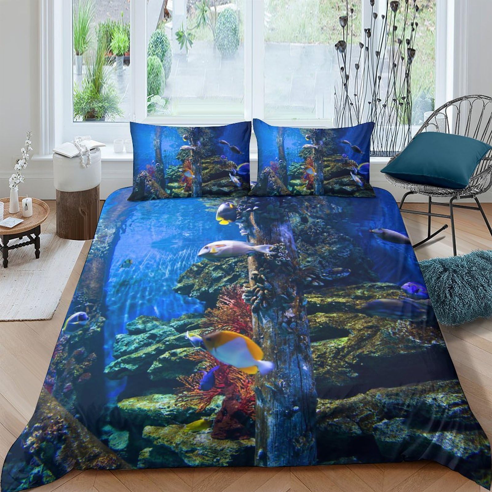 Ctjqhvkz Style-8 3D Printed Underwater Ocean Fitted Sheet Microfiber Soft Fish Reef Mattress Cover For Bedroom Dorm Room Decor Single（135X200cm）
