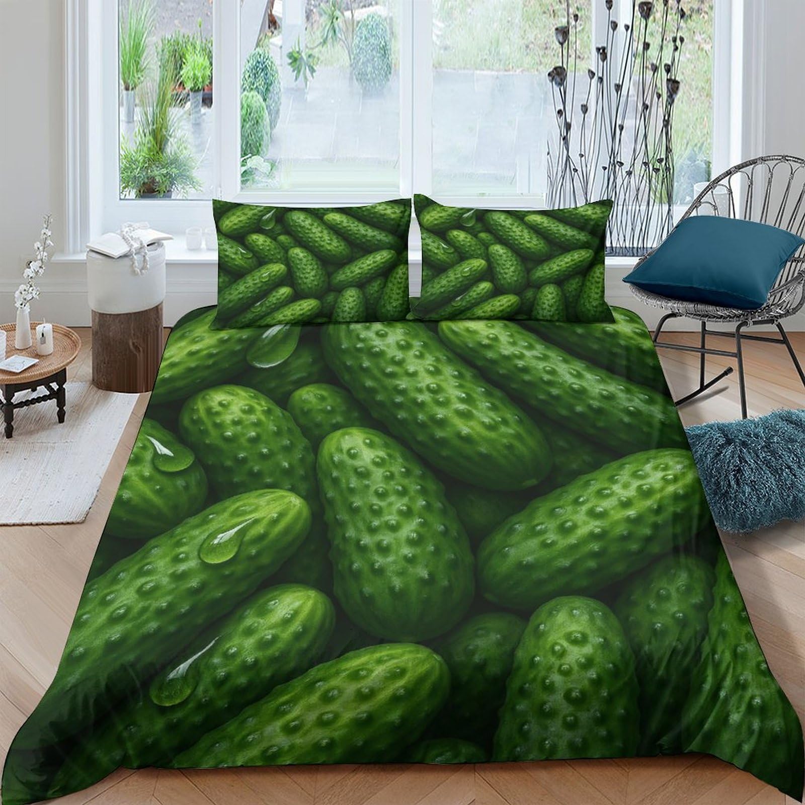 Ctjqhvkz Style-8 3D Printed Cucumber Pattern Fitted Sheet Microfiber Green Vegetable Mattress Cover For Bedroom Dorm Decor Easy Care Single（135X200cm）