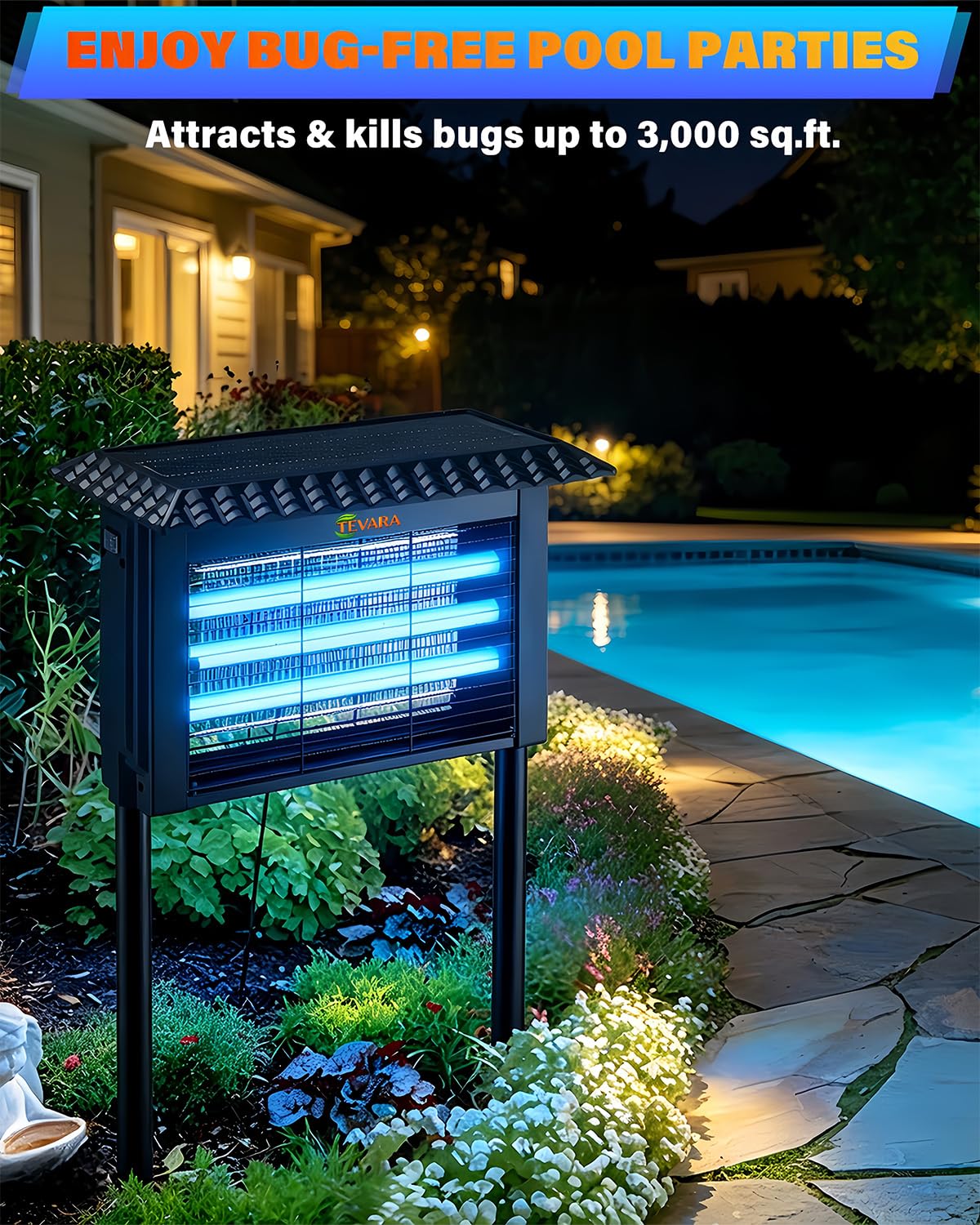 Zapper Solar Bug Zapper Outdoor - Zapper zanzare senza fili da 4500 V con controllo della pioggia, pannello solare da 10 W e sensore di luce intelligente, luci da percorso 2 in 1 e zanzariera per