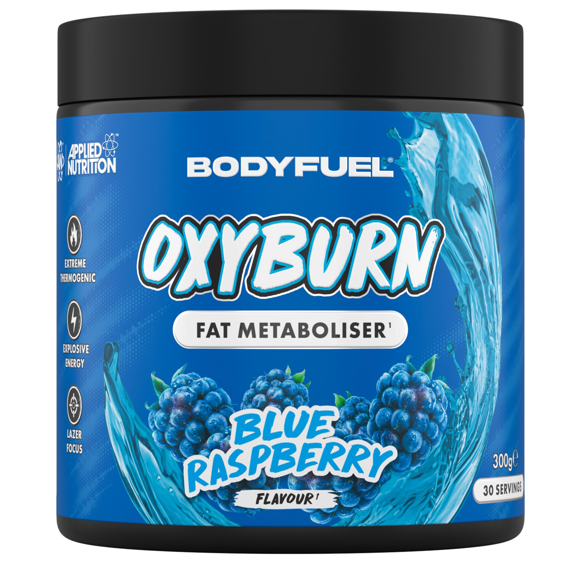 Applied Nutrition BodyFuel OxyBurn Thermogenic Powder - High Caffeine Fat Metaboliser with Green Tea L-Carnitine & Chromium, Energy Focus & Metabolism Support (300g – 30 Servings) (Blue Raspberry)