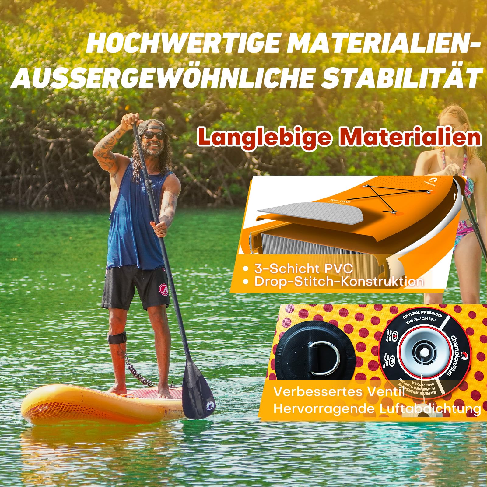 Sup Board, SUP Board Set, Stand Up Paddling Board Aufblasbar, Wassersport, Paddel, Pumpe, Rucksack, Leash, 320 x81 x15CM