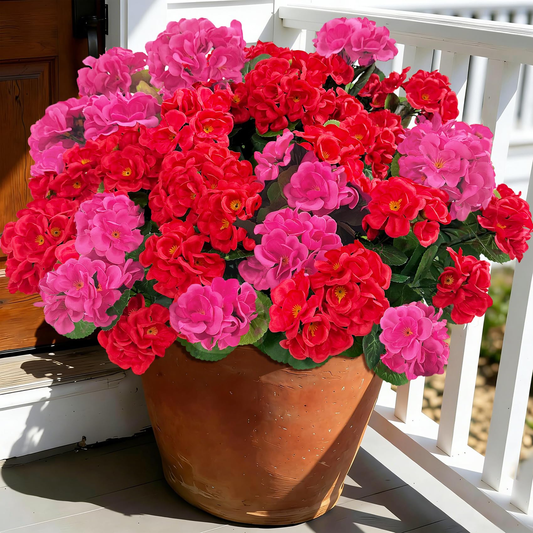 Bassion Artificial Flowers for Outdoors, 6 Pcs Mixed Color Fake Geraniums