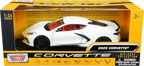 Motormax Toy Chevy Corvette C8 Stingray 2020 blanco con rojo Historia interior de la serie Corvette 1/24 modelo de automóvil fundido a presión por