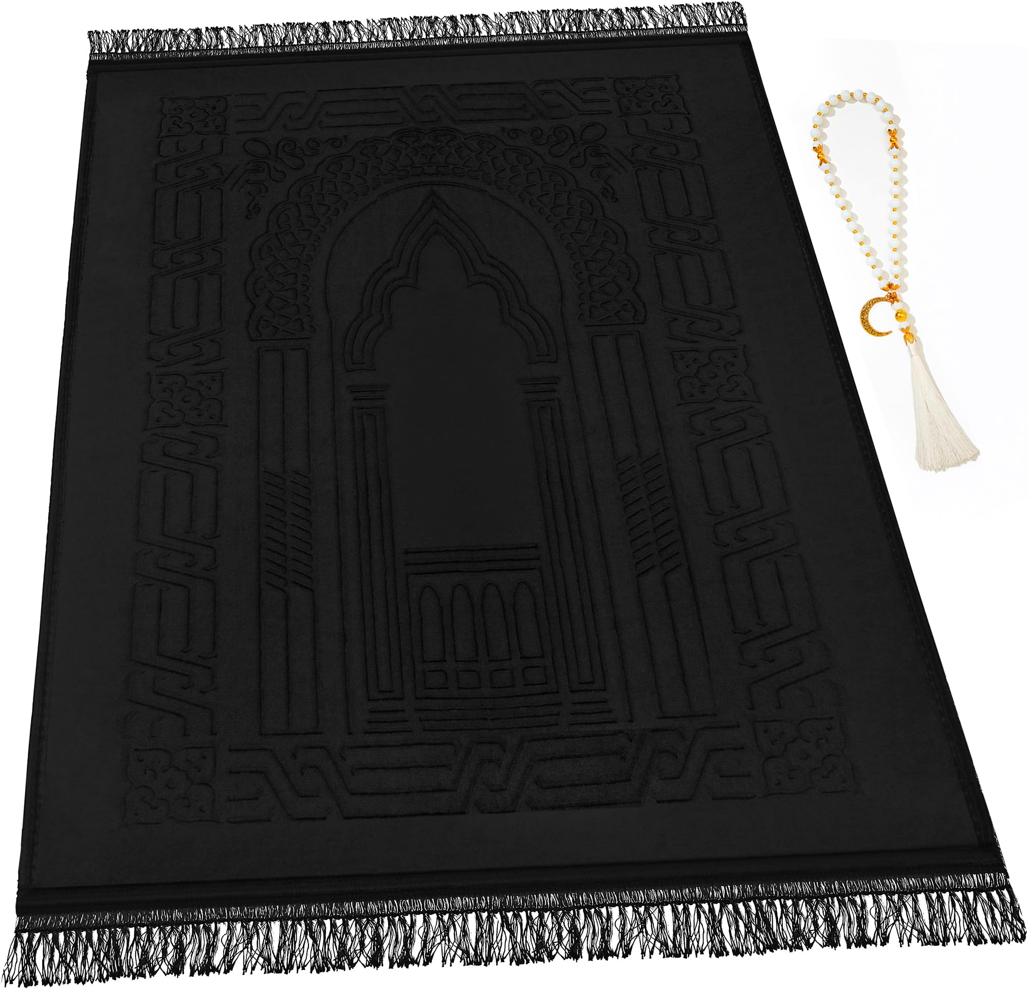 YAZEIN Muslim Prayer Rug with Tasbih Prayer Beads, Soft Large Prayer Matt Islam, Padded Islamic Prayer Mat Thick for Men and Women, Janamaz, Sajadah (