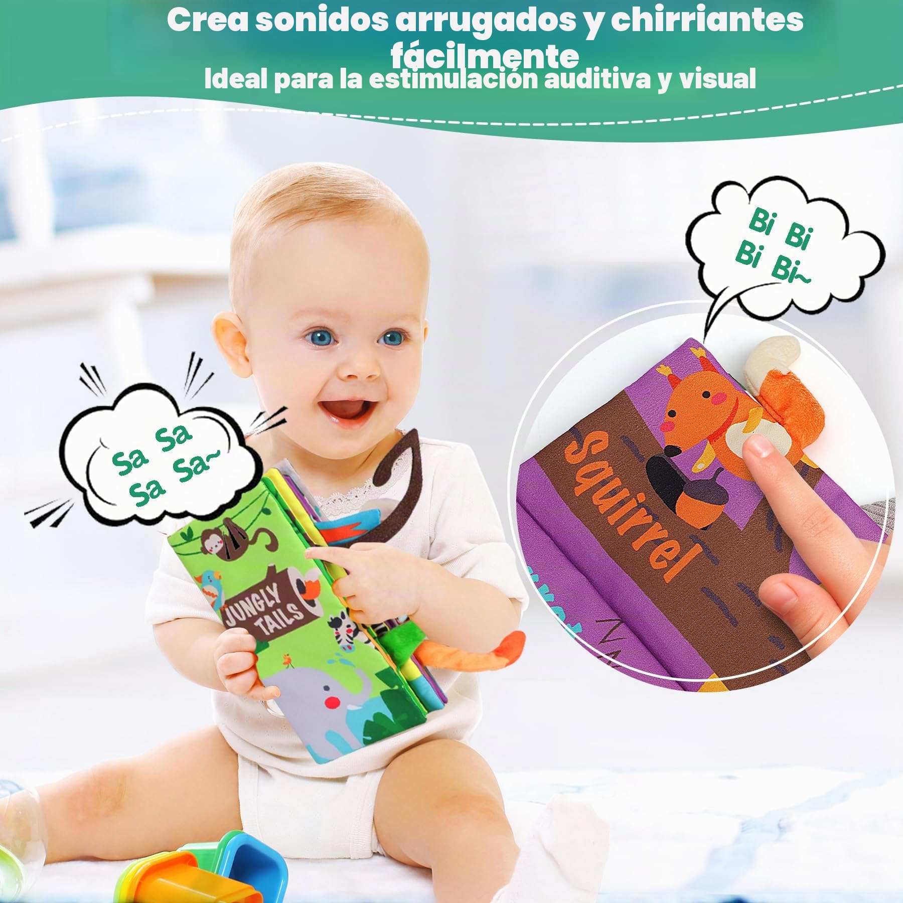 beiens Libros de Tela para Bebes, Libro Interactivo Blandos para Bebe Recien Nacido Niños, Libro de Juguetes Aprendizaje y Educativo, Animales Libro Sensorial Suave de Actividades para Bebé