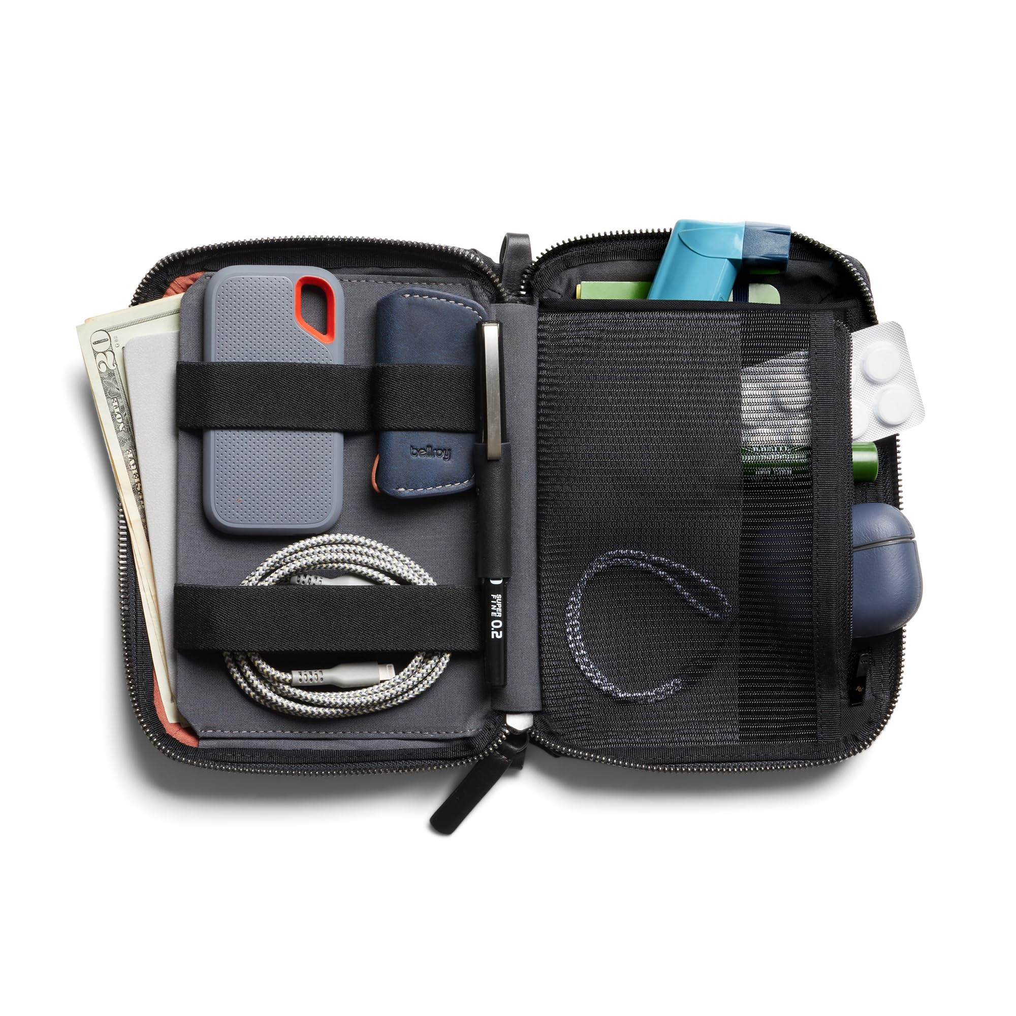 Bellroy Wonder Kit (borsa tecnologica e da viaggio con organizzazione interna per cavi, caricabatterie, taccuini, kit medici e altro) - Raven