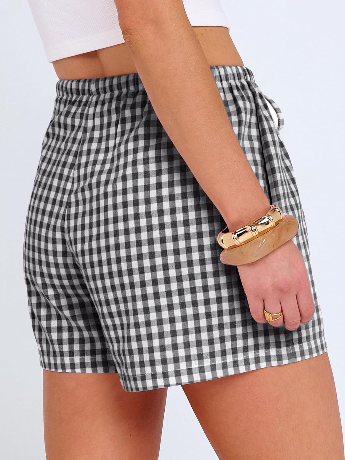 ANRABESS Women's Boxer Shorts Summer Gingham Striped Drawstring Pajama Lounge Shorts With Pockets Trendy Cute Beach Bottoms
