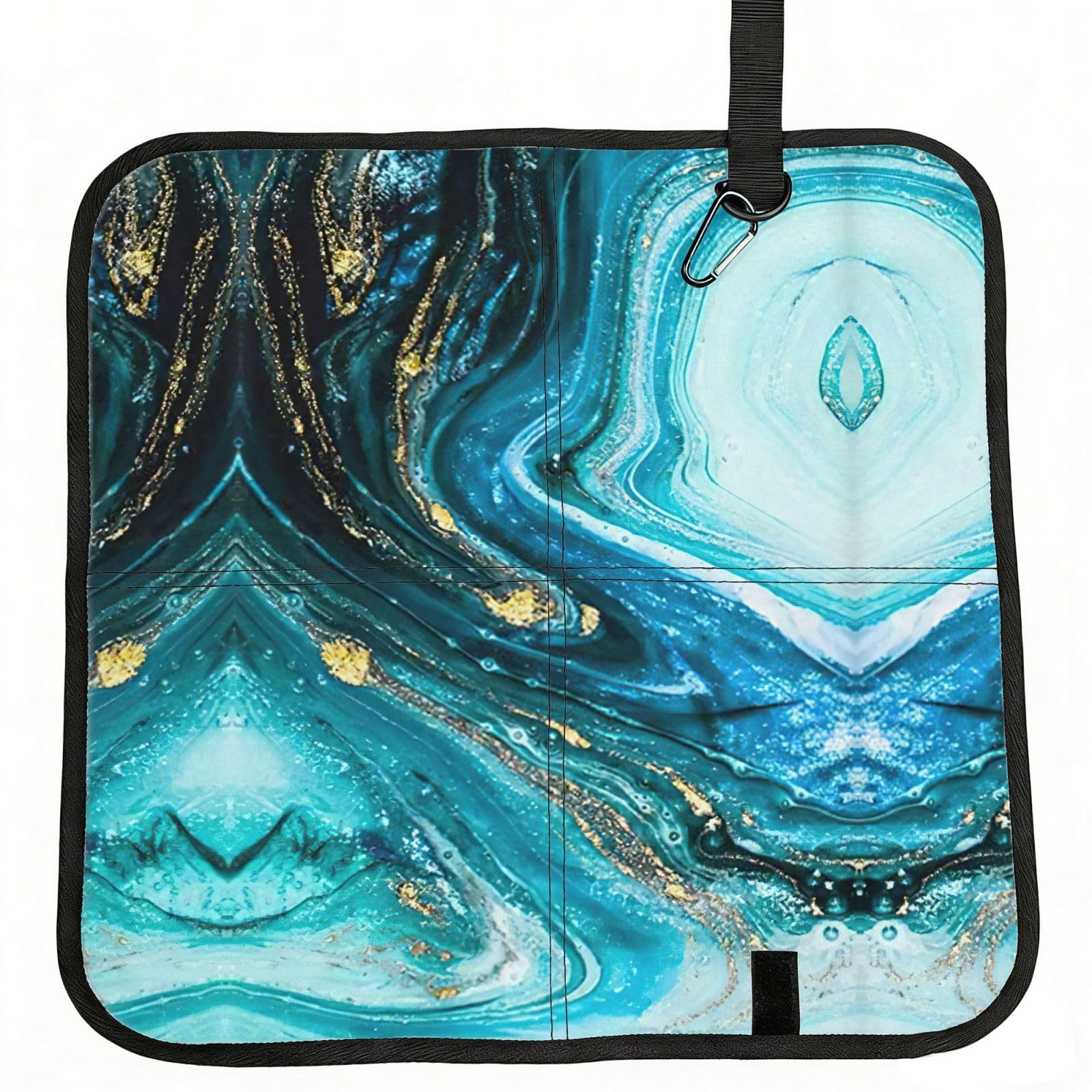 SDEGTHO Turquoise Blue Gold Marble Printed Foldable Seat Pad with Closure, Lightweight Cushion for Airplane Travel Camping