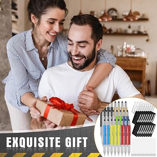 Miniatura 7 de Qilery 24 juegos de bolígrafos multiherramienta 6 en 1, bolígrafos de herramientas de regalo con recambios negros y cartera multiherramienta,