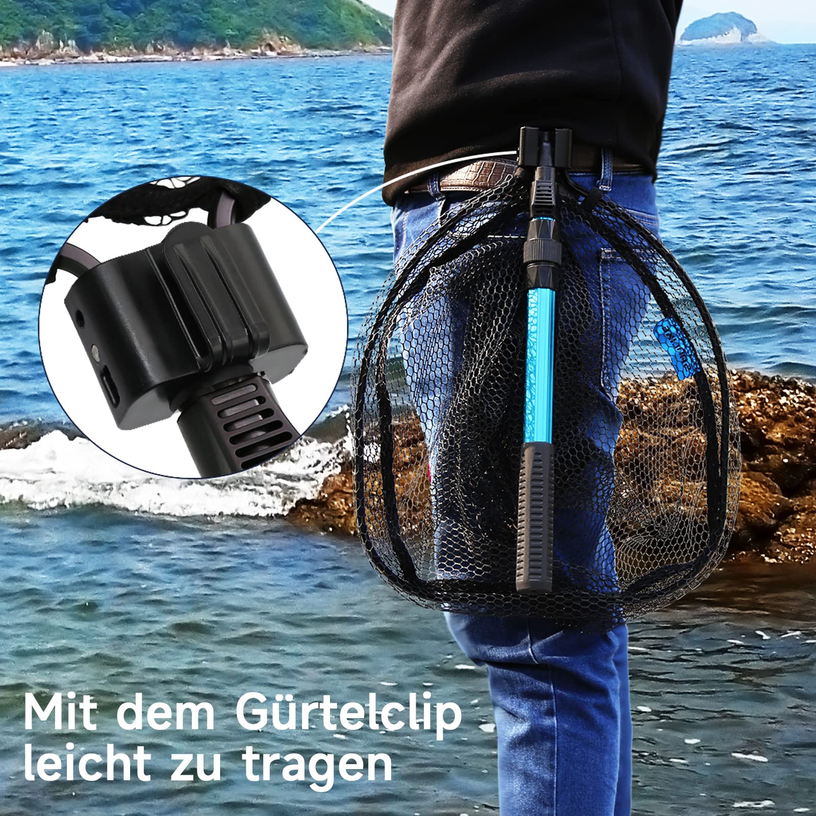 Retino Pieghevole Alluminio Guadino Da Pesca Telescopico Pieghevole - Rete In Silicone Morbido, Manico Alluminio, 58-94 Cm, Nero Rete Silicone Per Pesci