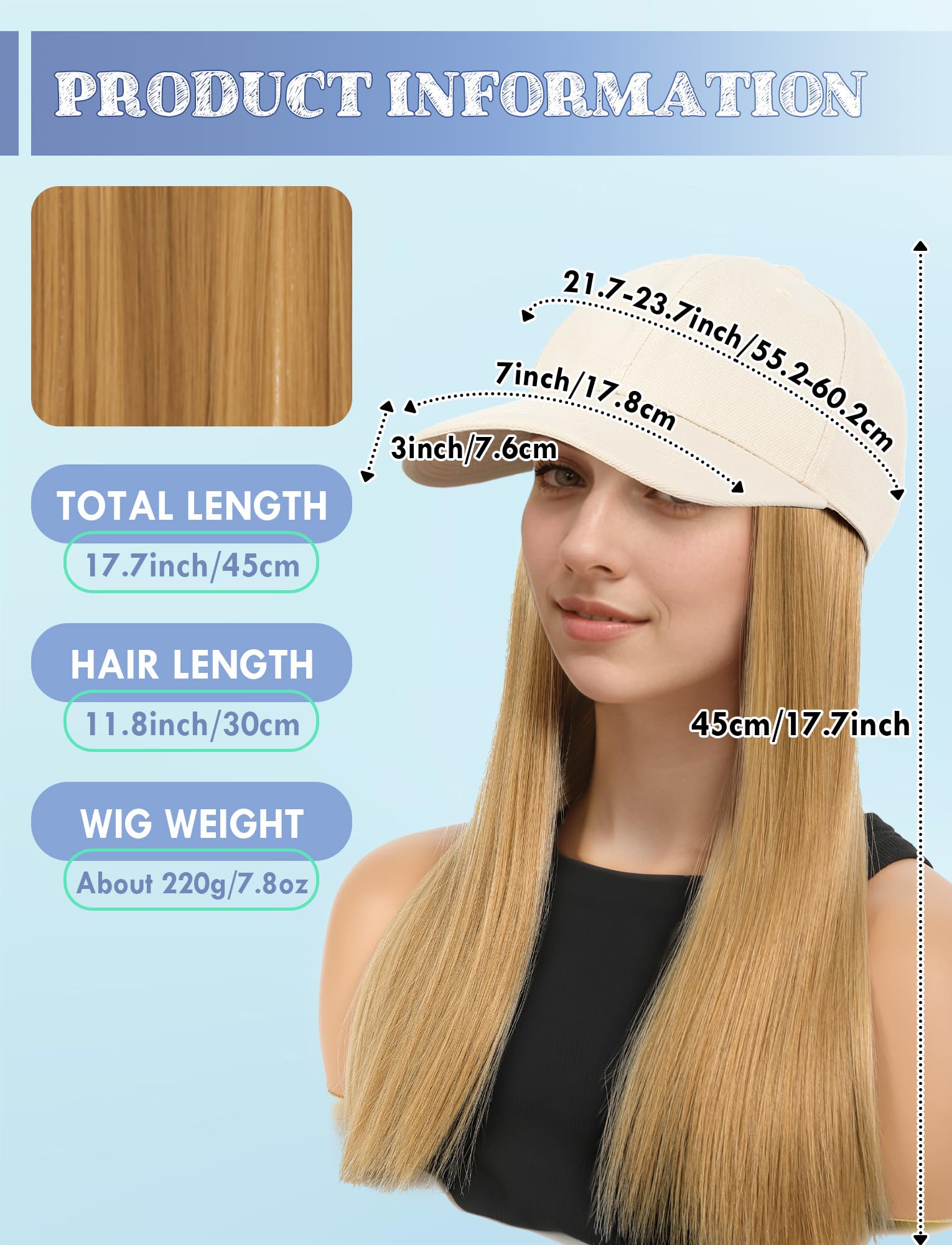 Shoulder Length Wig Peaked Cap for Women Straight Style Synthetic Heat Resistant Party Travelling Wig Teen Girls Medium Blonde - Image 2