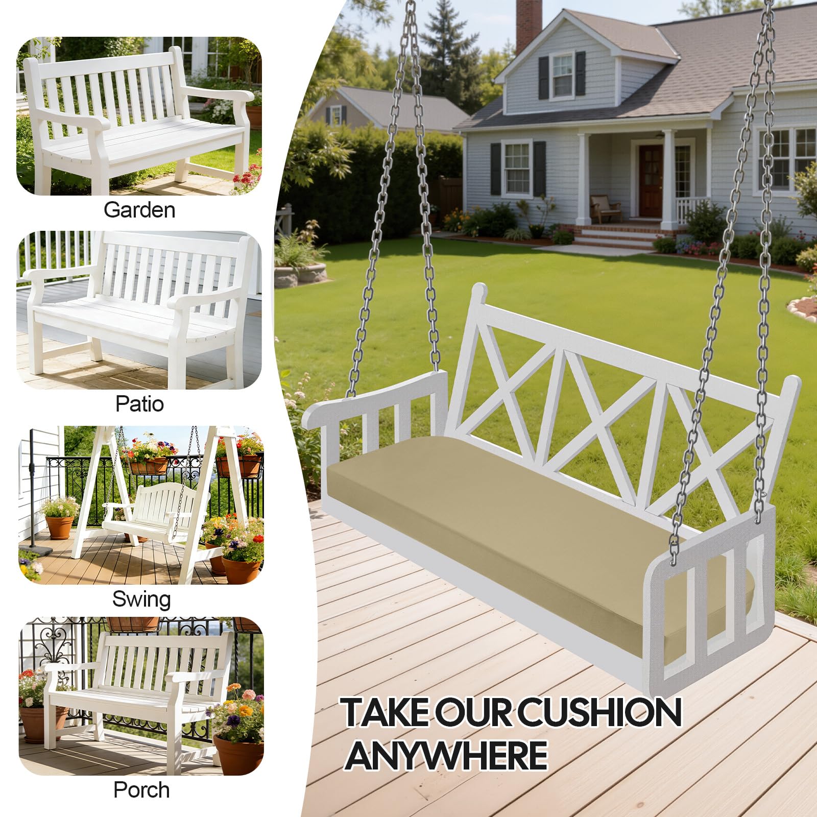 Cuscino per panca da giardino, 108 x 45 cm, spessore 8 cm, impermeabile, con rivestimento rimovibile e base antiscivolo, per mobili a 2 posti, Gary