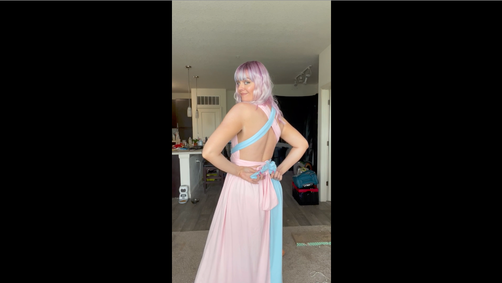 blue dress for baby girl Momyknows Pink&Blue Lace Spaghetti Backless Side Slit Gender Reveal Photo Shoot Baby Shower Dress Cute Maternity Maxi Dress As Shown / S