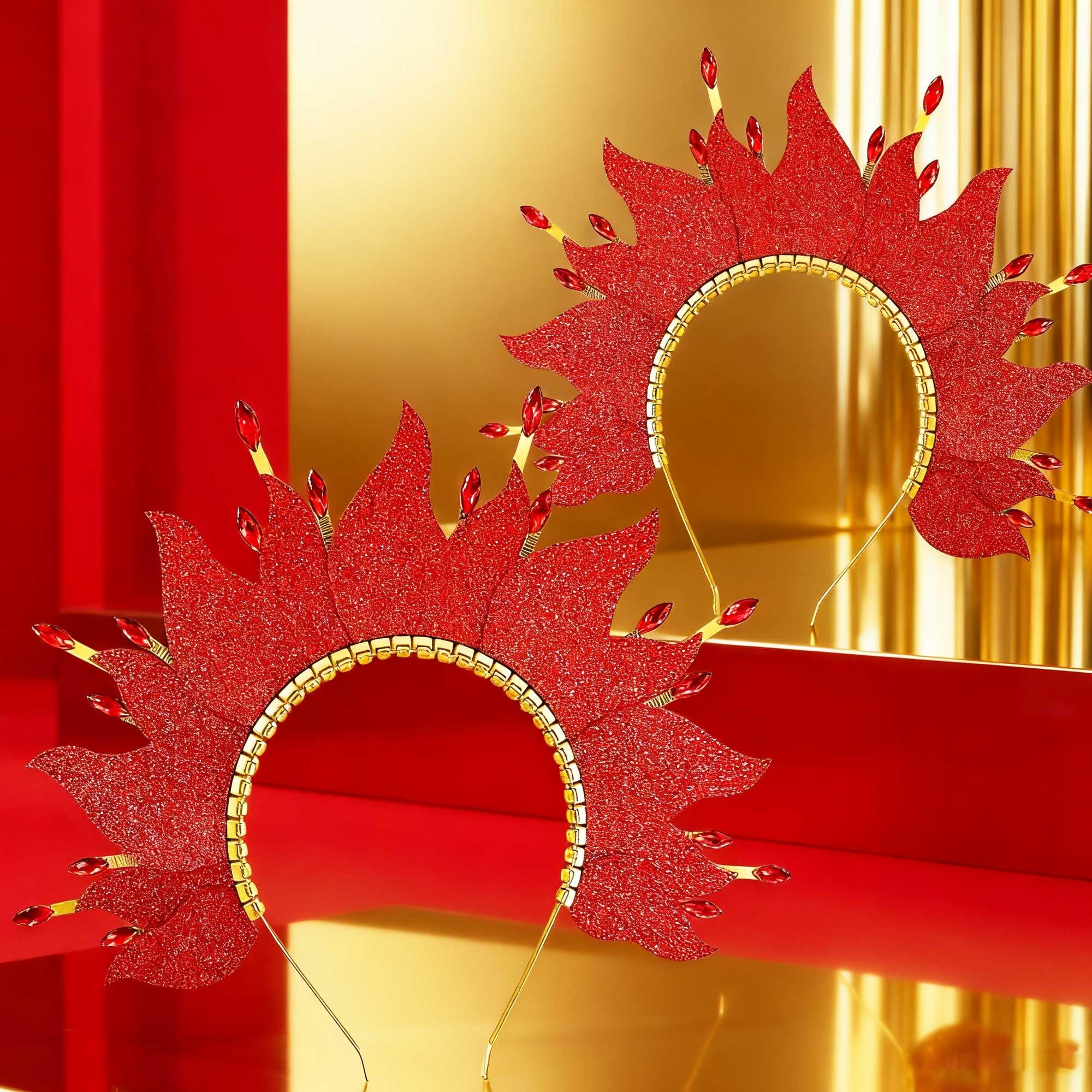 BACH AND BOUJEE Fire Flame Headpiece Sun Halo Crown Headband Carnival Accessories Headdress Mardi Gras Rave Festival for Women Costume Supplies - Image 4
