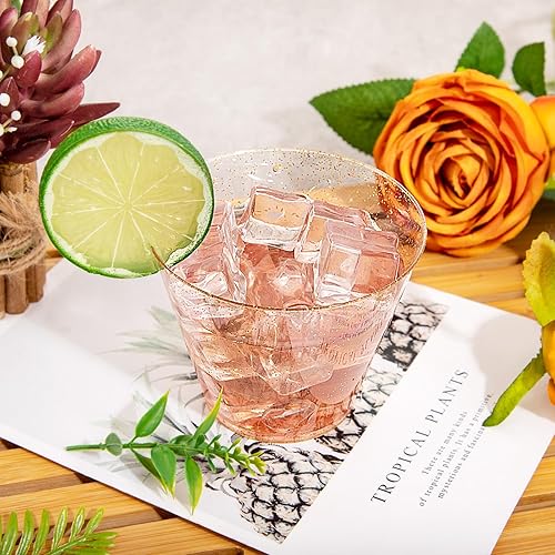 Miniatura 5 de Nervure 120 vasos de plástico con purpurina dorada, vasos de plástico resistentes de 9 onzas, vasos desechables dorados para bodas, Acción de