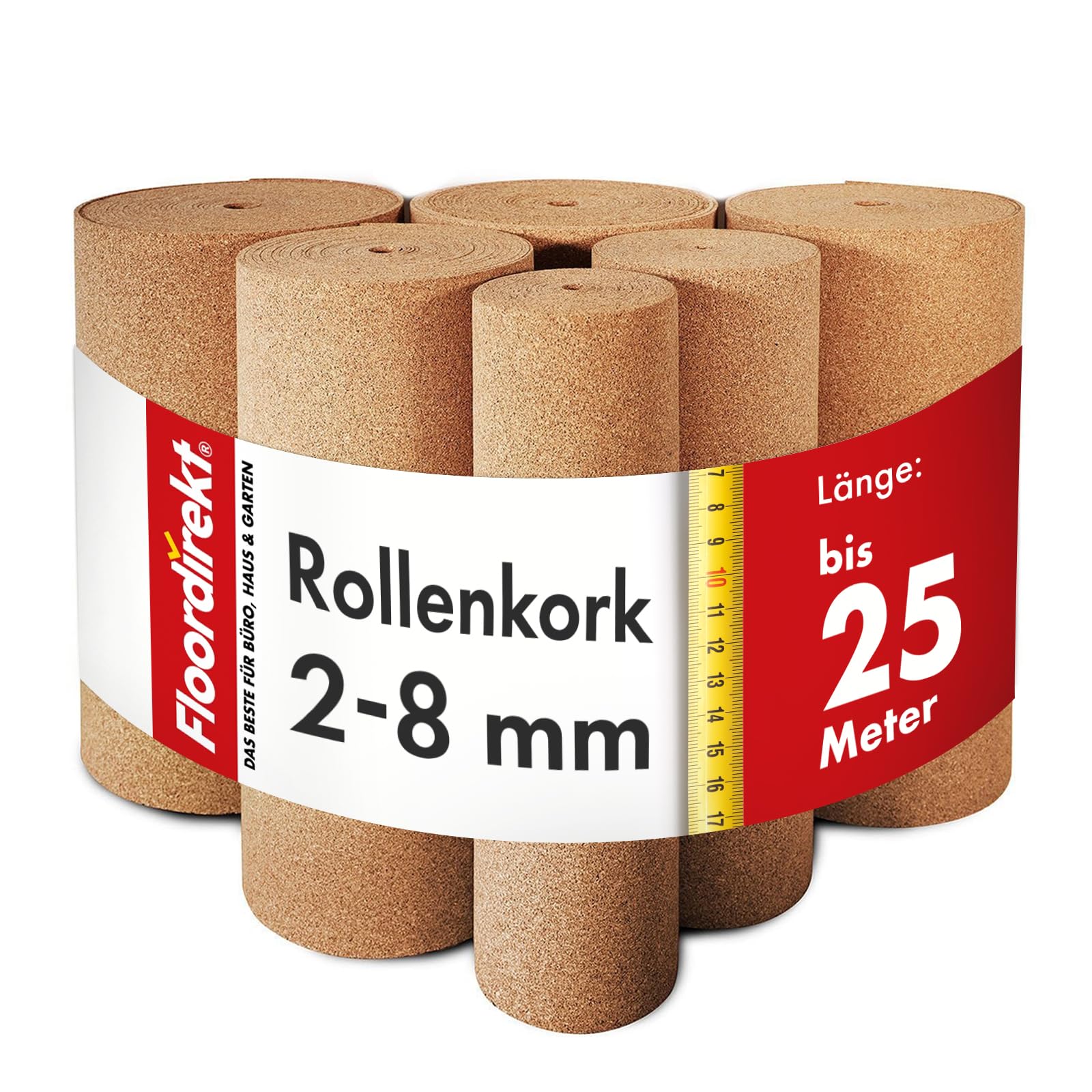 Floordirekt Rollenkork 100 x 100 cm, 7 mm - Natürliche Dämmunterlage - Vielseitig einsetzbar - Schall- und wärmeisolierend