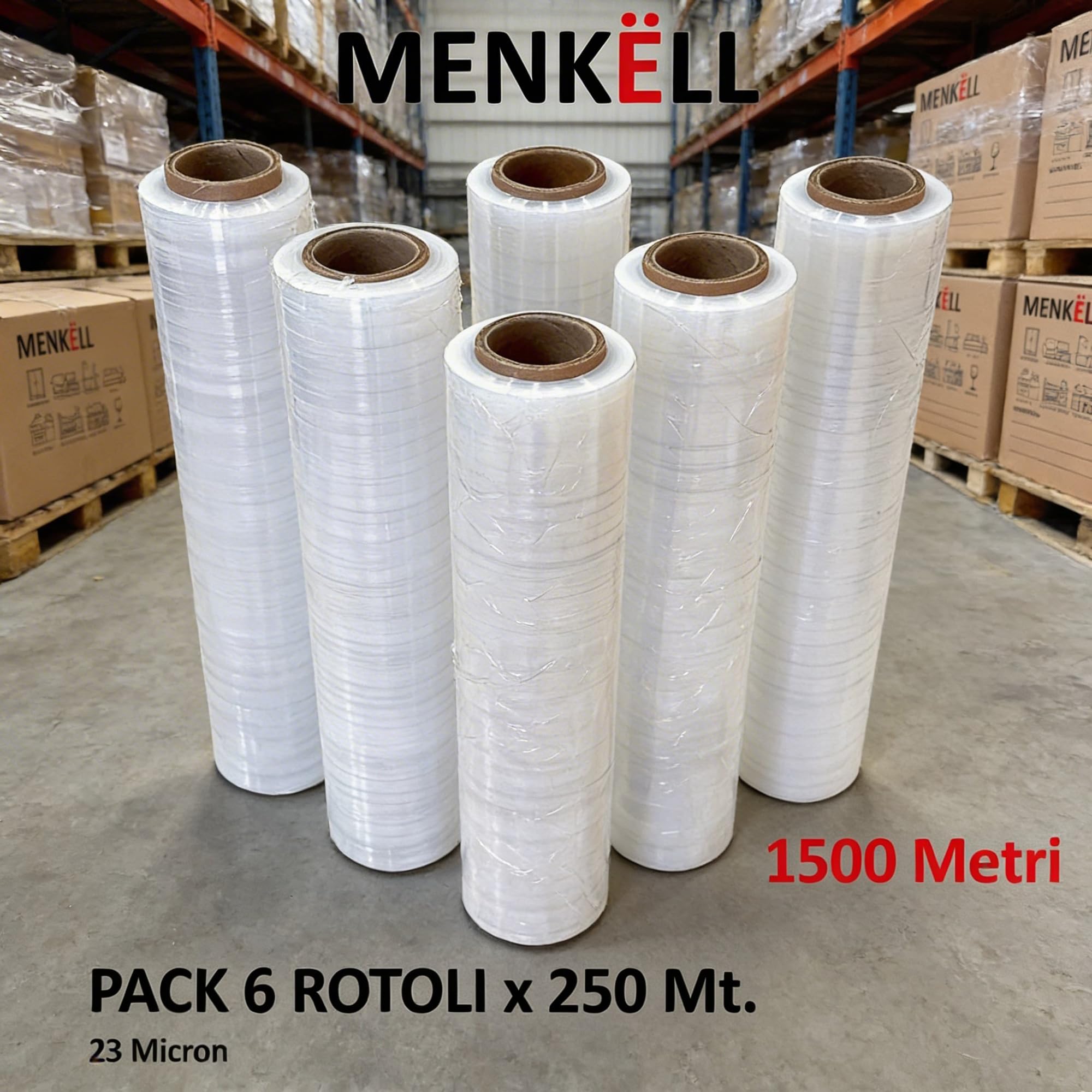 Pellicola trasparente per imballaggio 23 micron 50cm 250m 6 rotoli Made in UE