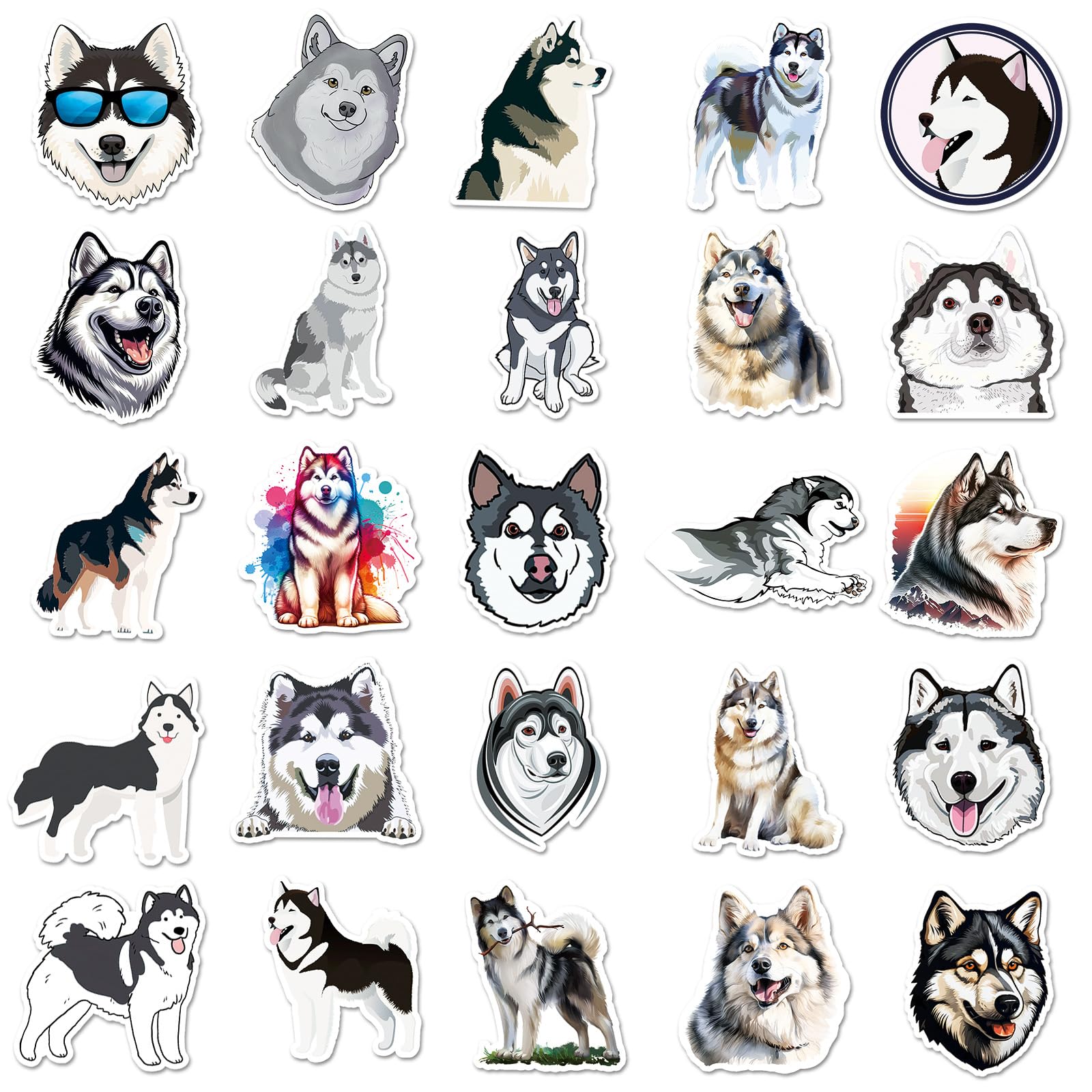 Bric dodo 50Pcs Alaskan Malamute Stickers, PVC, White, Gray, Black, Street Art Style, Waterproof, Outdoor, Stickers - Image 3