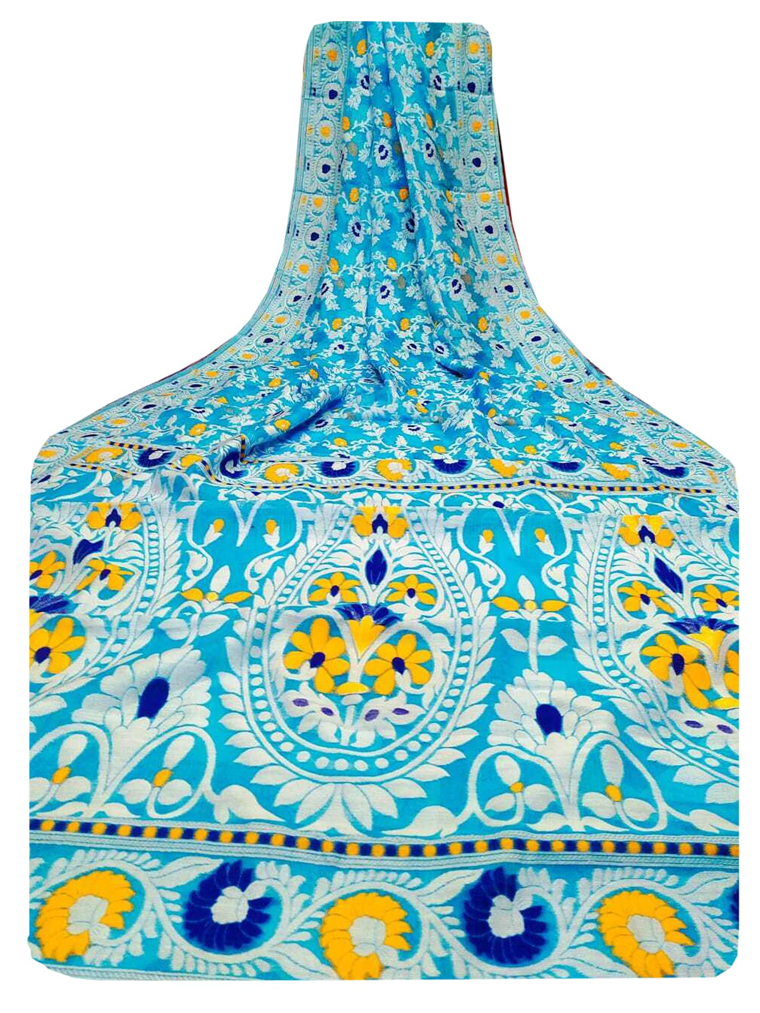 Sari Dhakai Jamdani para mujer algodón suave azul patchwork 942b 3
