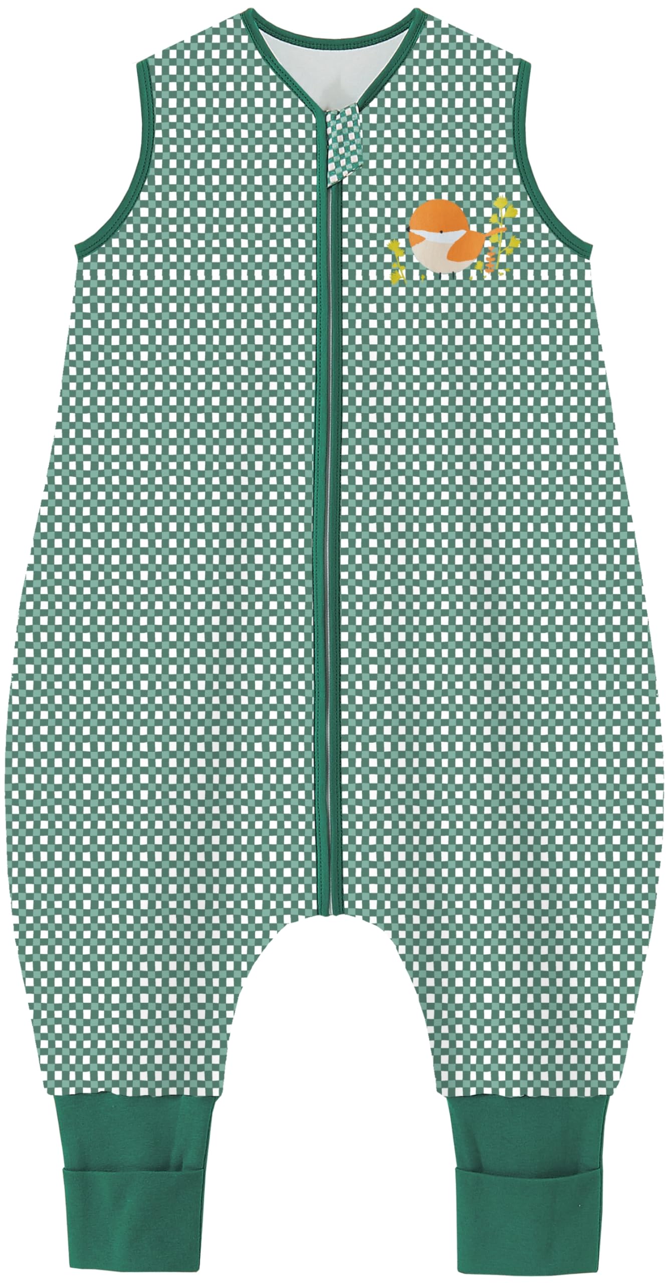 Chilsuessy Baby Schlafsack mit Beinen 1.5 Tog Schlafsack 100% Baumwolle Ganzjahres Schlafsack mit Füßen Babyschlafsack Schlafsack Kinder, 1.5 Tog/Grün Vogel, 100cm/Baby Höhe 105-115cm