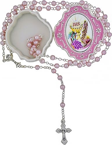 Miniatura 4 de Set de regalo de rosario católico para primera comunión o confirmación (primera comunión con esmalte rosa), Metal Plástico Esmalte