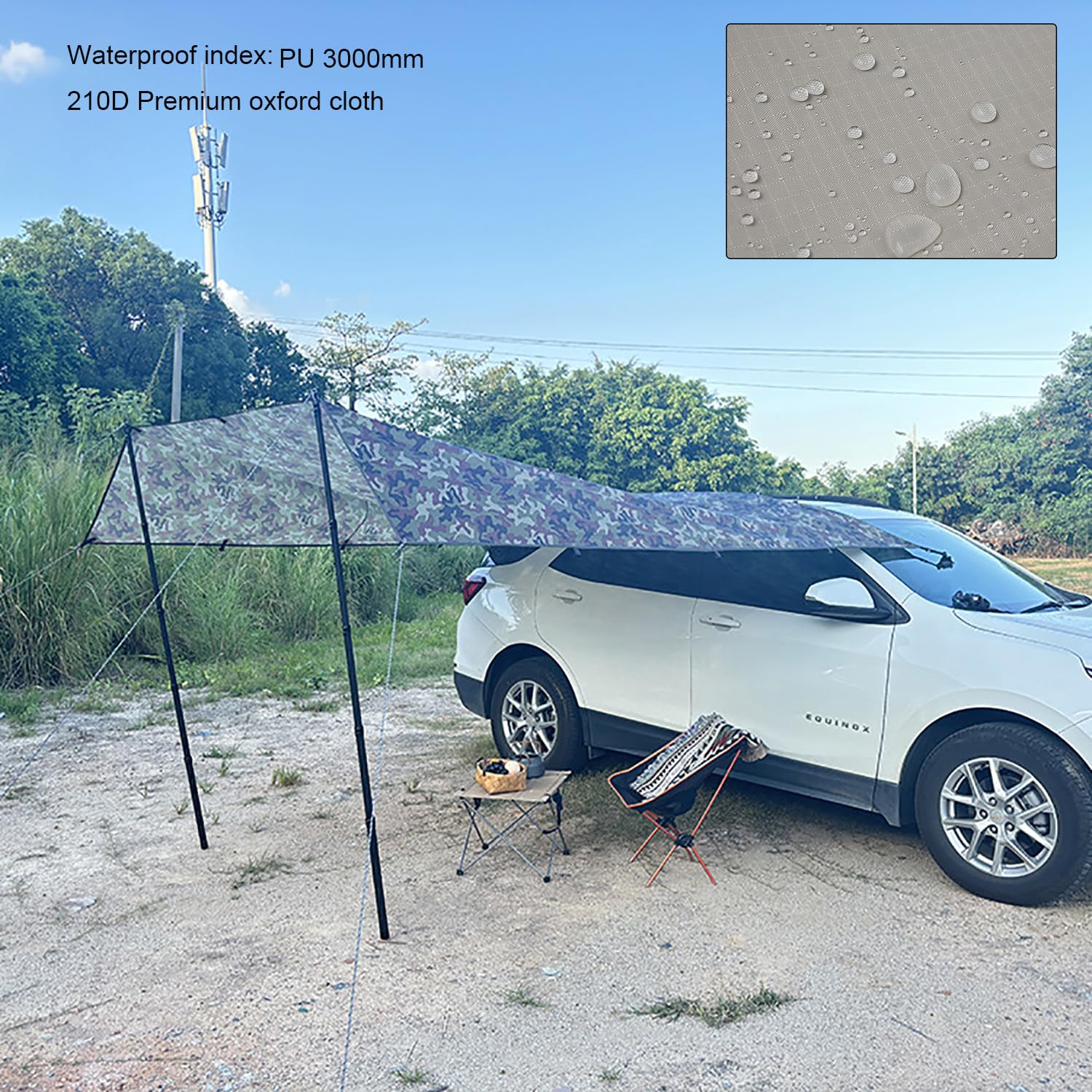 Plandeka do Markizy Samochodowej 3x3m,Maskująca Markiza SUV na Tylną Klapę do Campingów Tylne Schronienie Pod Markizą,Pojazdu Wodoodporna Namiotowa Osłona Słoneczna na Tylną Klapę da Kamperów