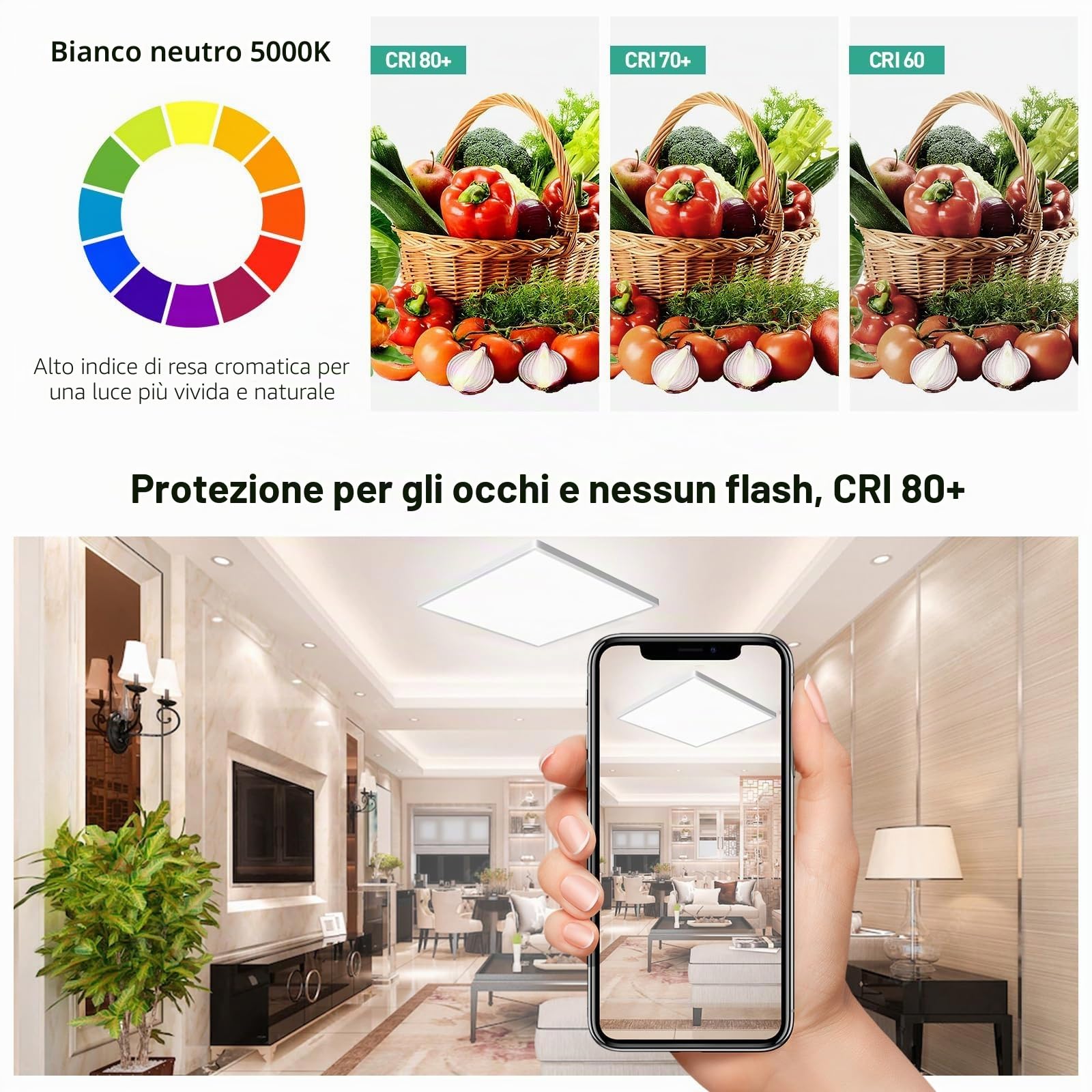 Set di 4 plafoniere a LED: plafoniera a LED quadrata, 24W, 5000K, ultrasottile (29 x 2,5 cm), ideale per bagni, camere da letto, soggiorni, cucine, cantine e balconi.